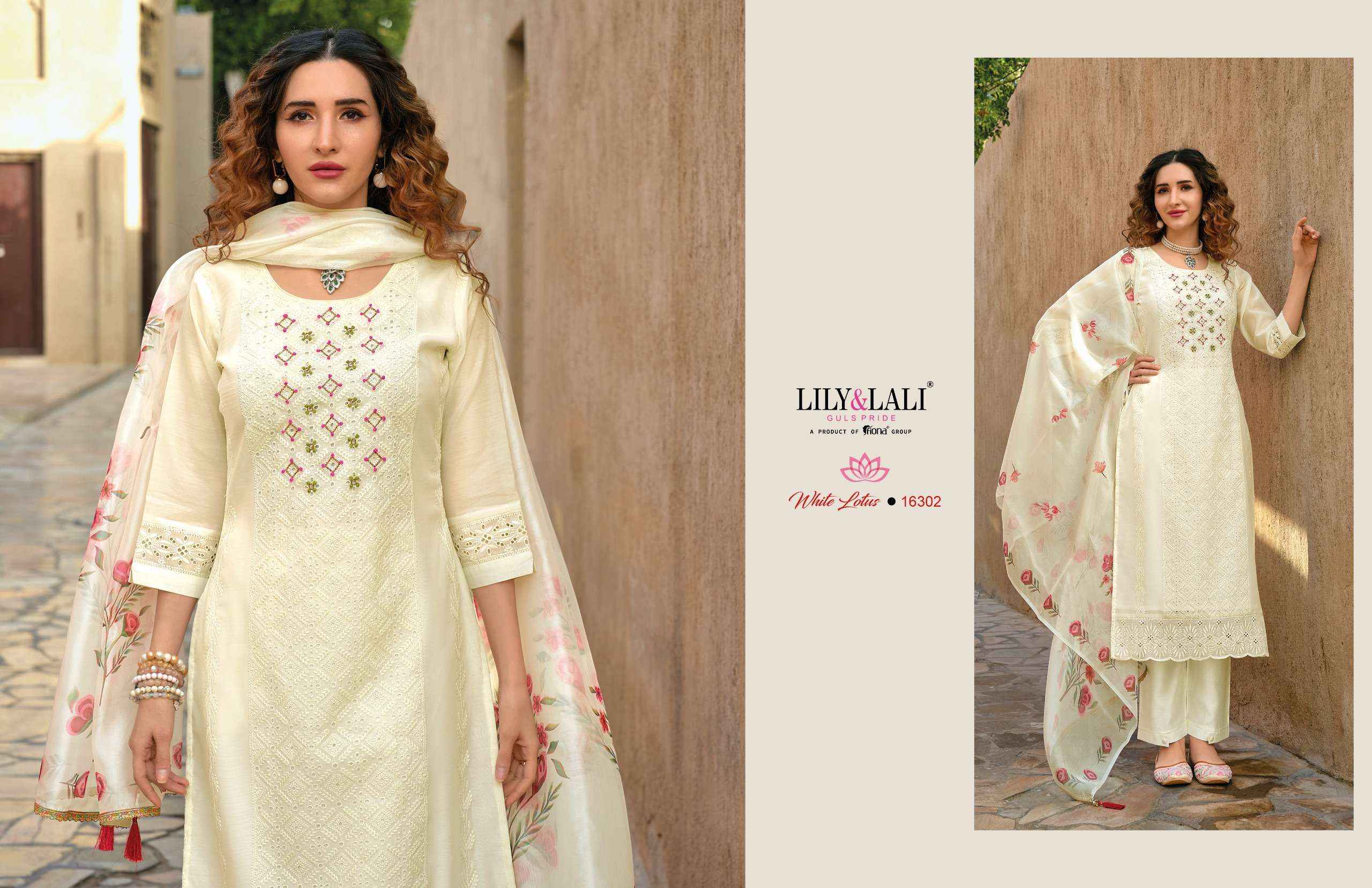 LILY AND LALI WHITE LOTUS SCHIFFLI DESIGNER READYMADE SUITS ( 6 PCS CATALOG )