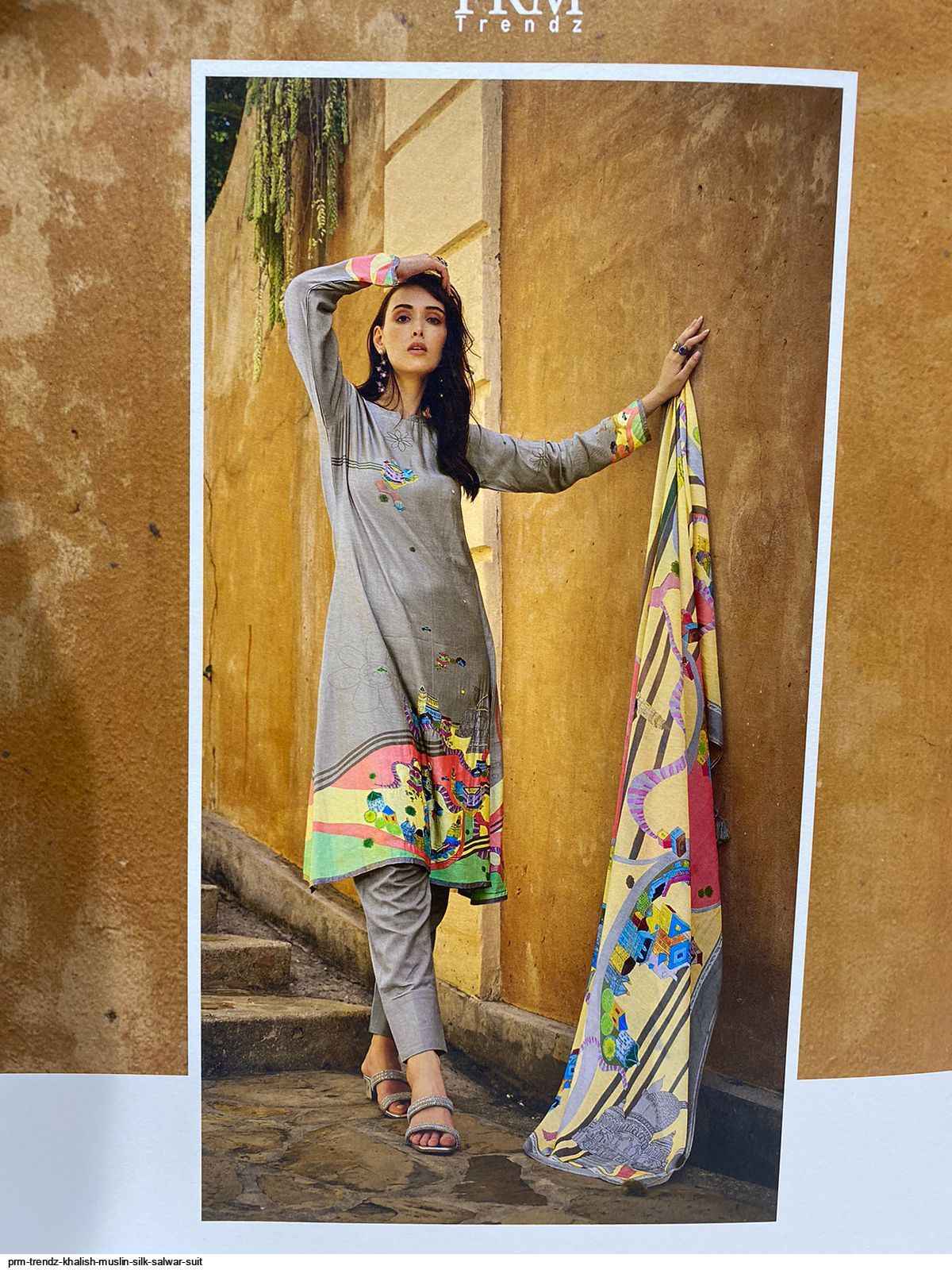 PRM TRENDZ KHALISH MUSLIN SILK DRESS MATERIAL ( 8 PCS CATALOG )