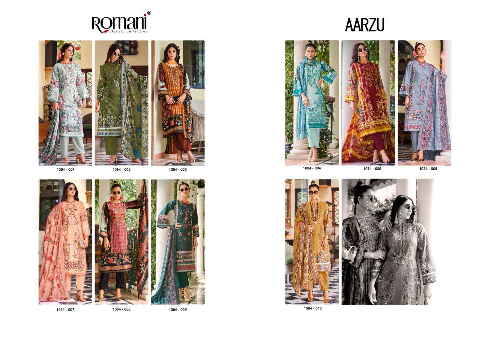 ROMANI SUITS AARZU DESIGNER DRESS MATERIAL ( 10 PCS CATALOG )