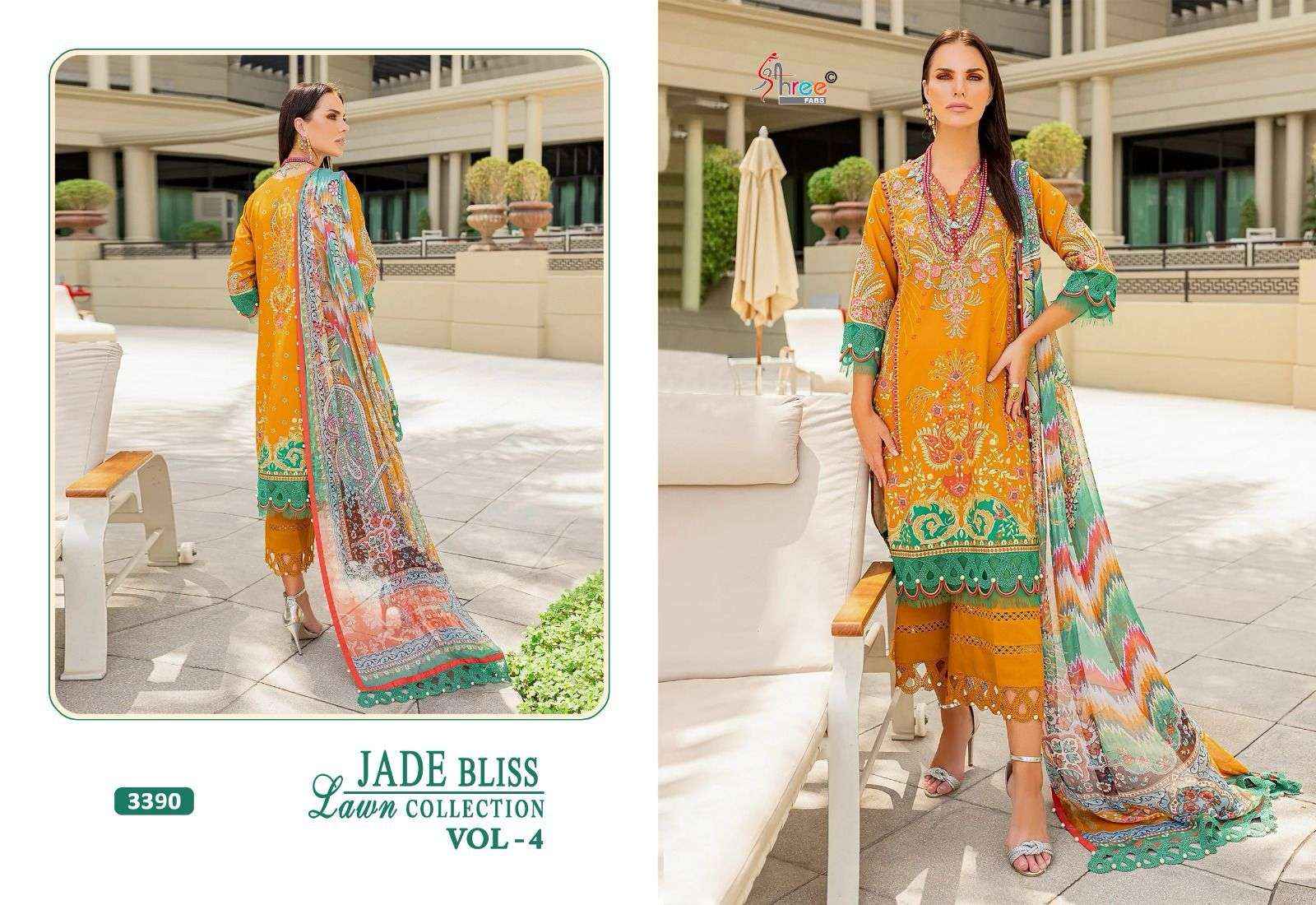 SHREE FABS JADE BLISS LAWN COLLECTION VOL 4 COTTON SALWAR KAMEEZ ( 4 PCS CATALOG ) CHIFFON DUPATTA