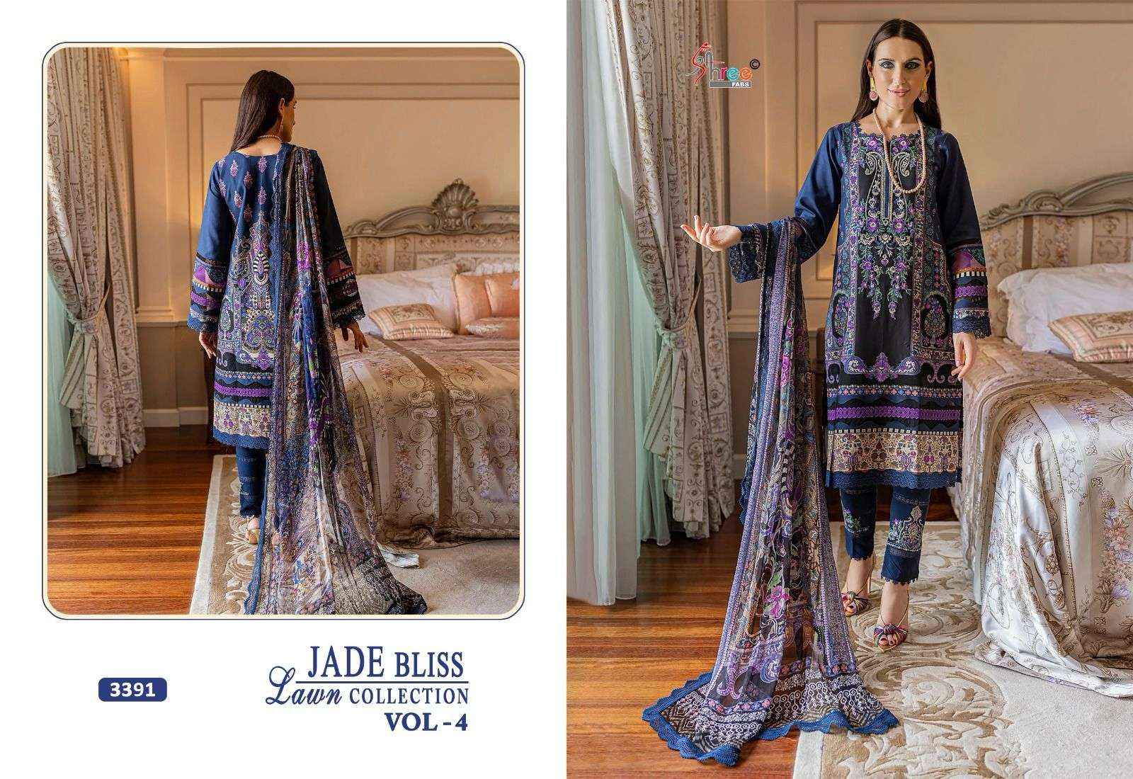 SHREE FABS JADE BLISS LAWN COLLECTION VOL 4 COTTON SALWAR KAMEEZ ( 4 PCS CATALOG ) CHIFFON DUPATTA