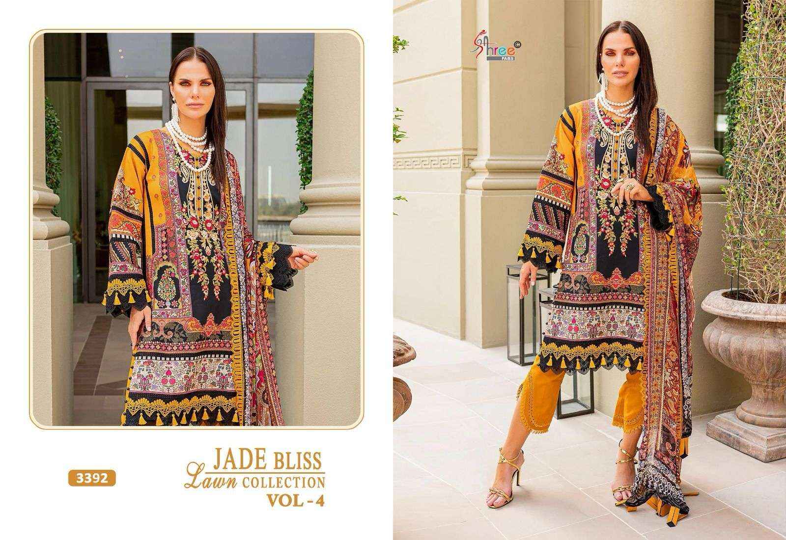 SHREE FABS JADE BLISS LAWN COLLECTION VOL 4 COTTON SALWAR KAMEEZ ( 4 PCS CATALOG ) CHIFFON DUPATTA