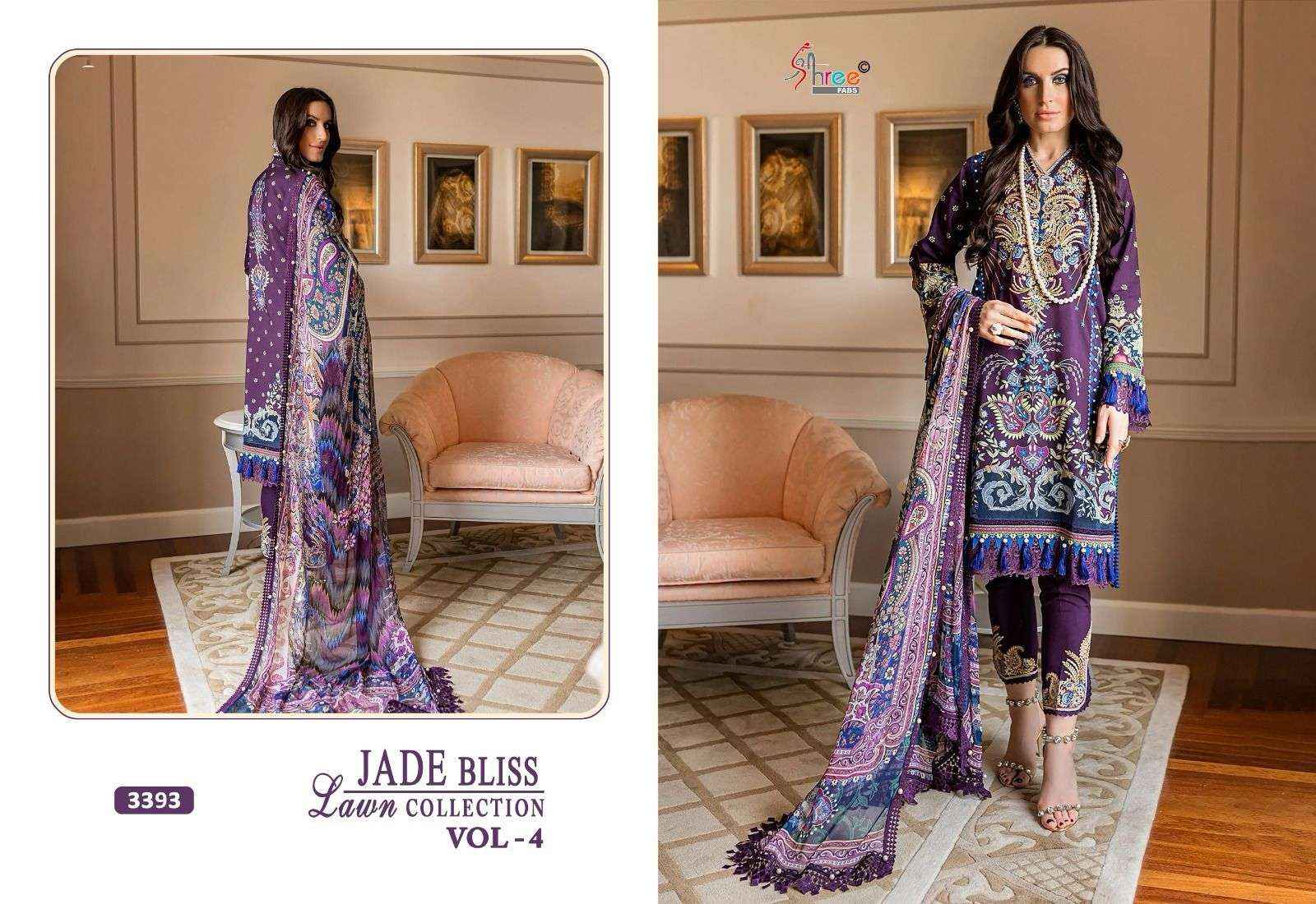 SHREE FABS JADE BLISS LAWN COLLECTION VOL 4 COTTON SALWAR KAMEEZ ( 4 PCS CATALOG ) CHIFFON DUPATTA