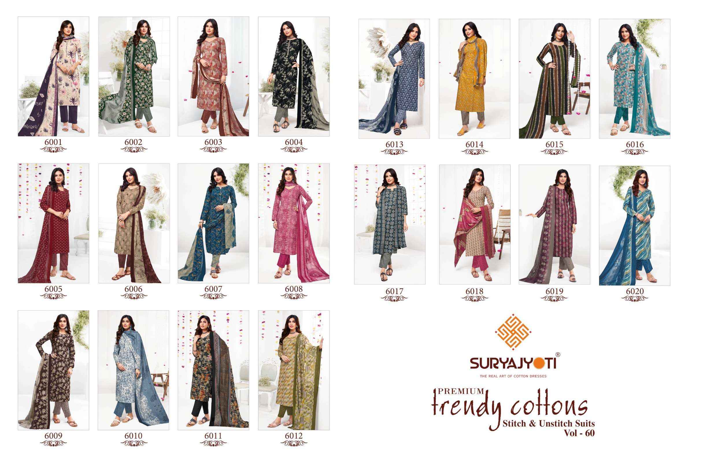 SURYAJYOTI TRENDY COTTON VOL 60 UNSTITCHED SALWAR KAMEEZ ( 20 PCS CATALOG )