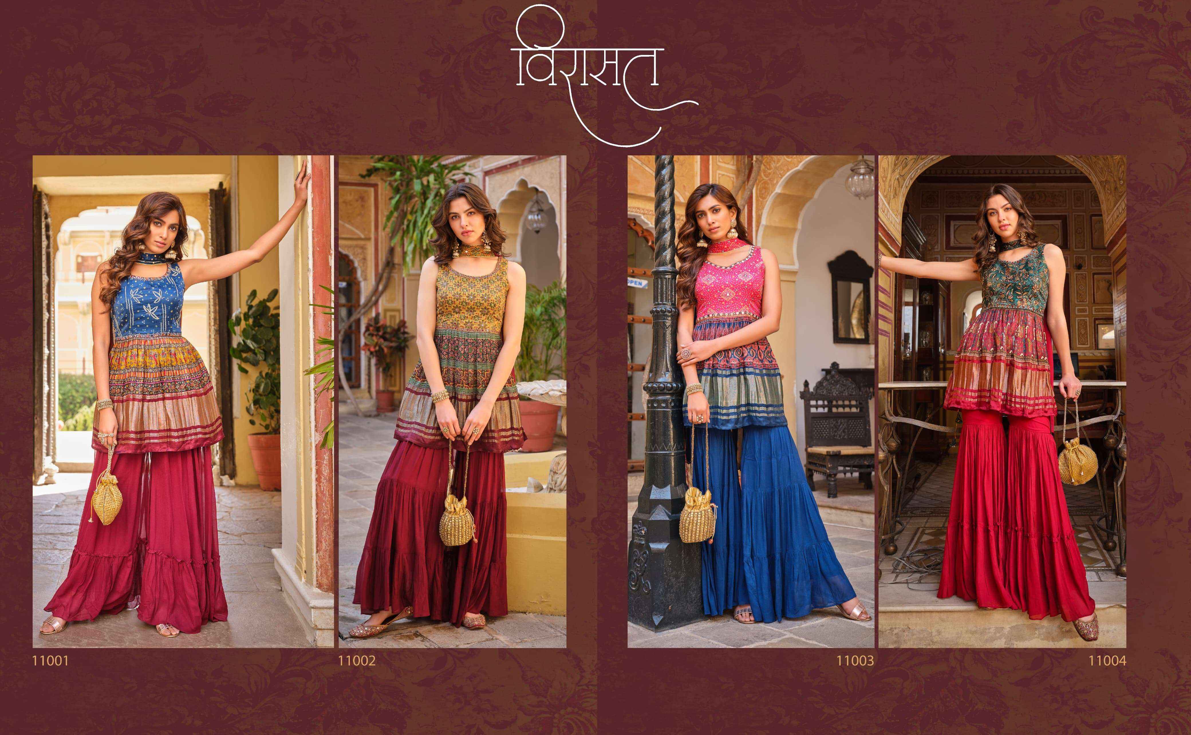 VIRASAT NOOR DESIGNER TOP WITH SHARARA COLLECTION ( 4 PCS CATALOG )