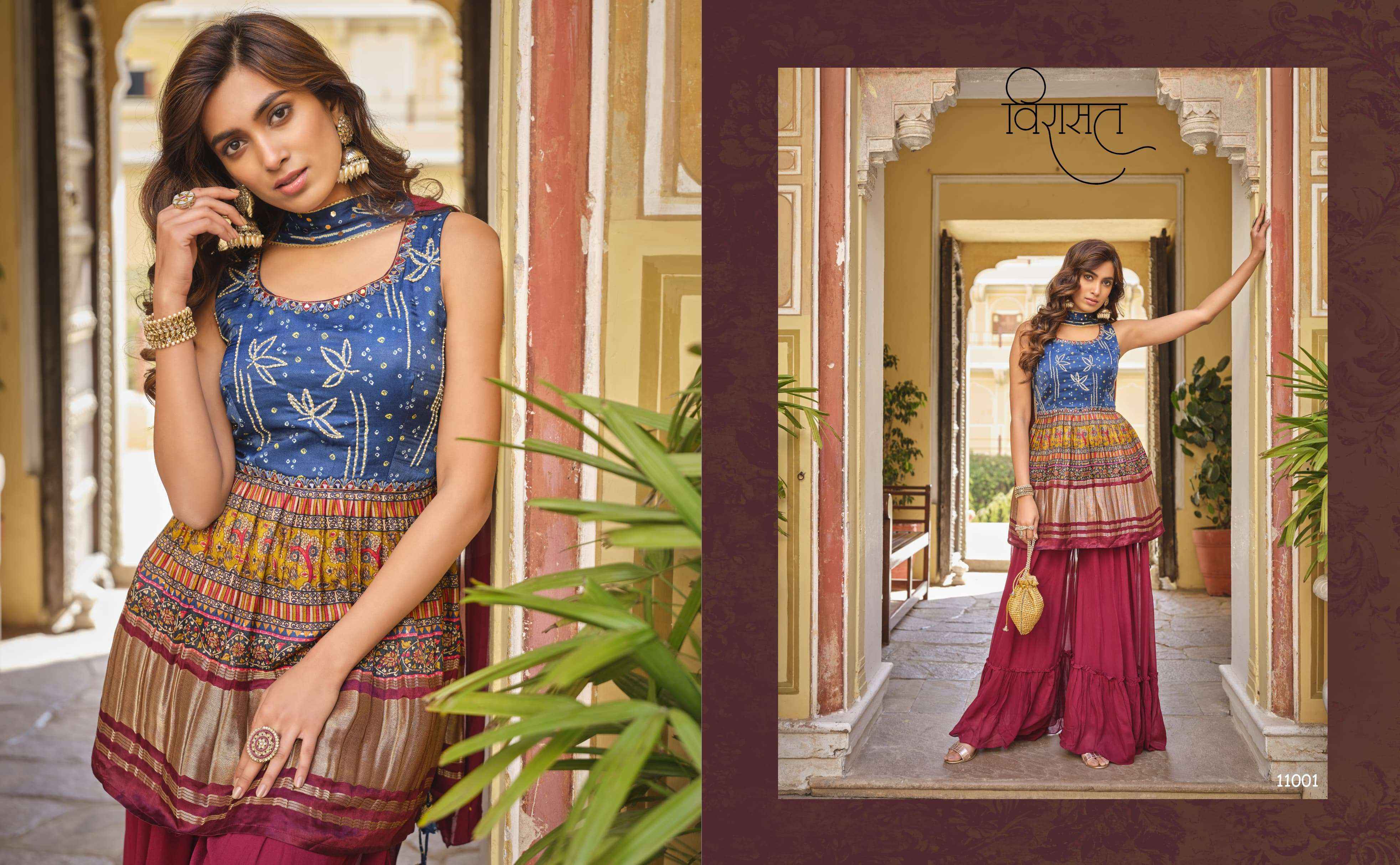 VIRASAT NOOR DESIGNER TOP WITH SHARARA COLLECTION ( 4 PCS CATALOG )