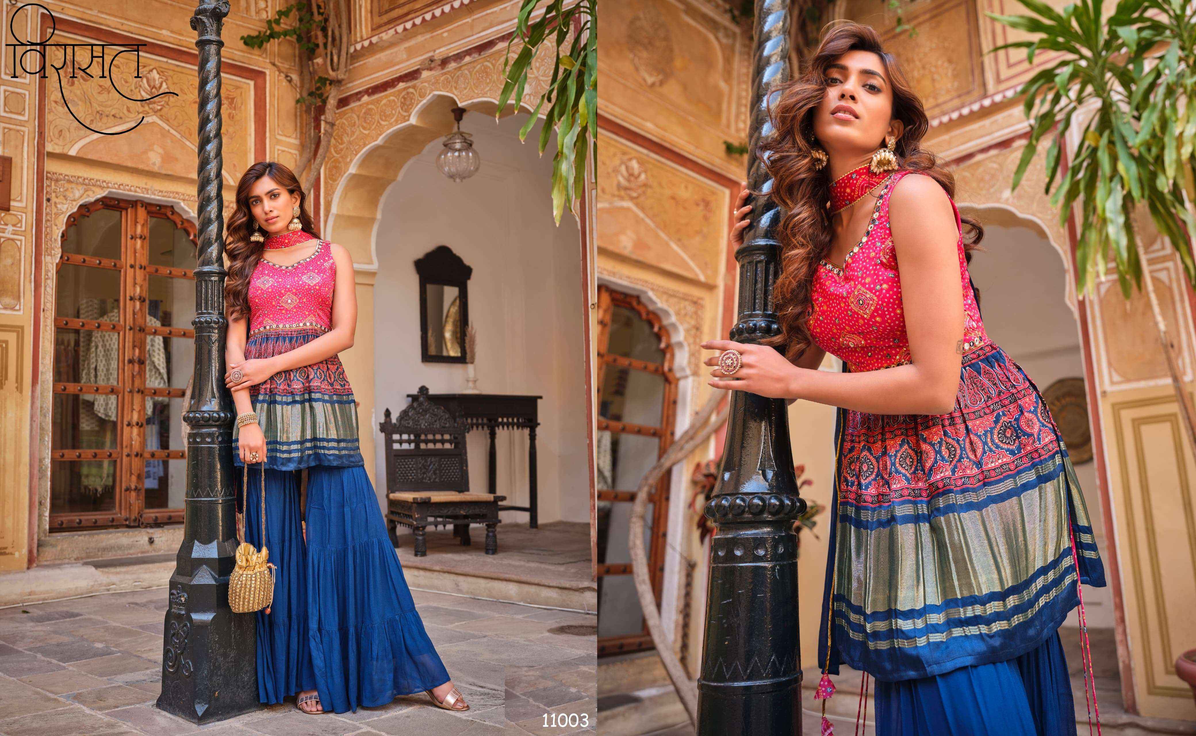 VIRASAT NOOR DESIGNER TOP WITH SHARARA COLLECTION ( 4 PCS CATALOG )