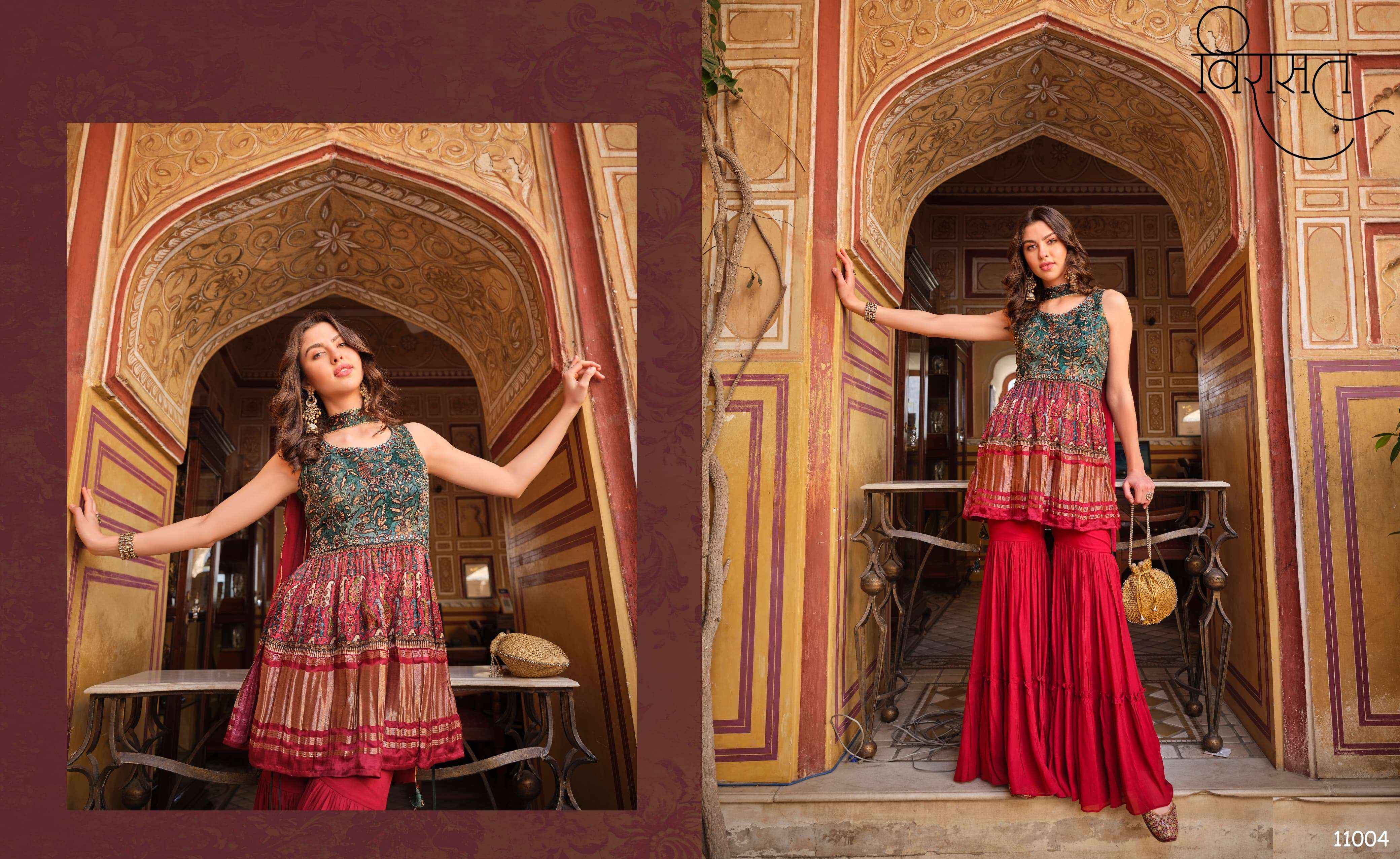 VIRASAT NOOR DESIGNER TOP WITH SHARARA COLLECTION ( 4 PCS CATALOG )