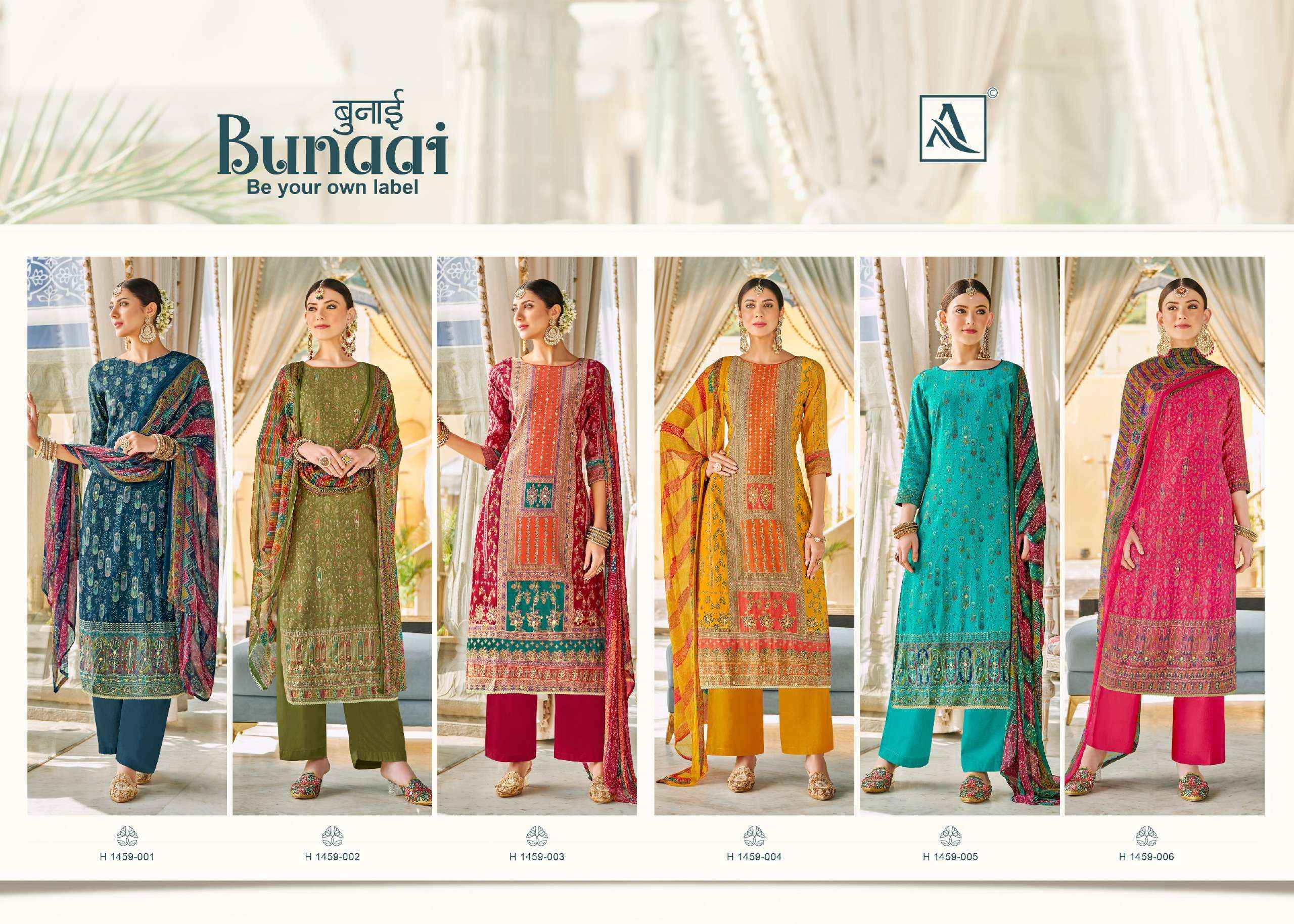 ALOK SUITS BUNAAI VISCOSE FANCY WORK SALWAR SUITS ( 6 PCS CATALOG )