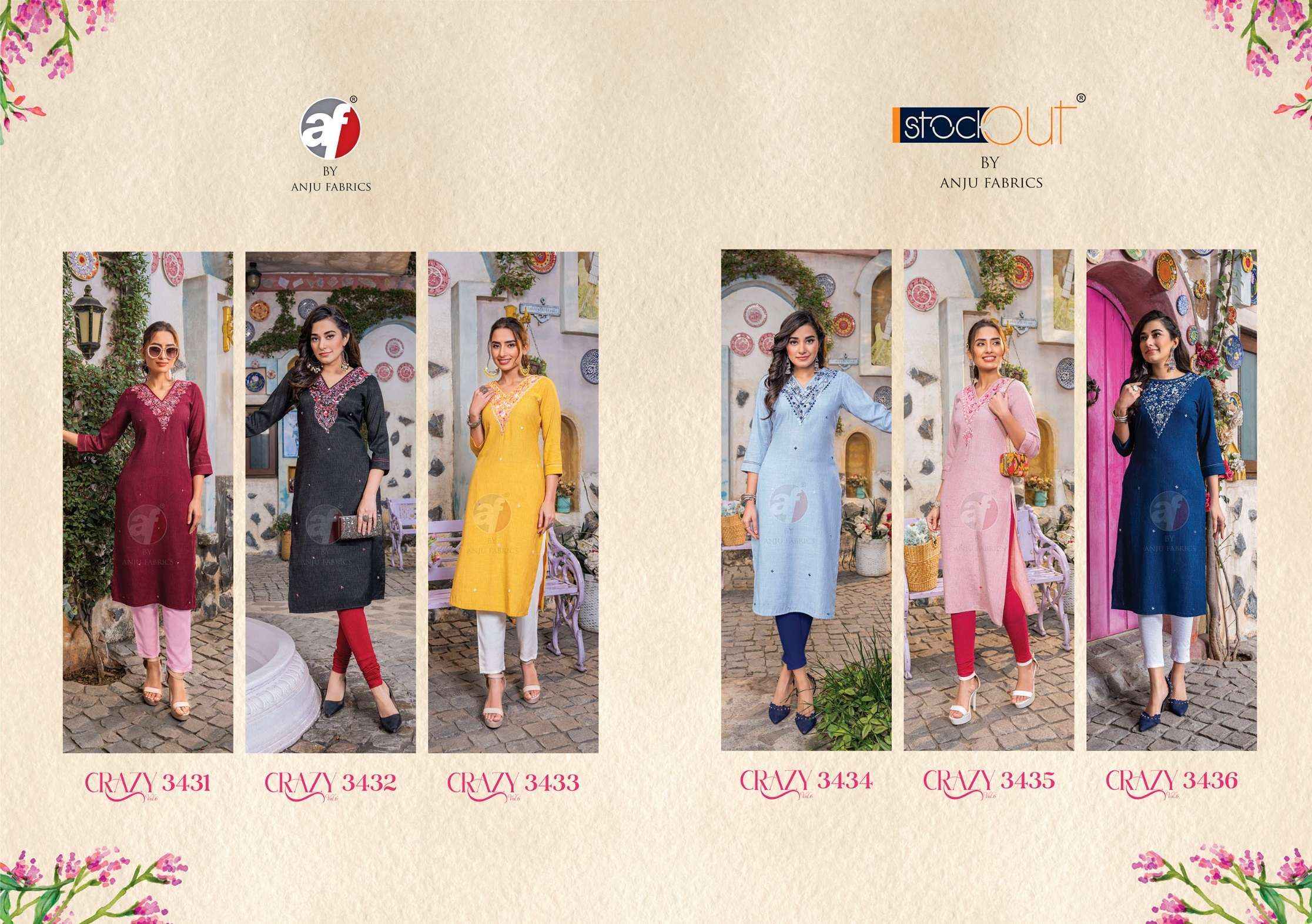 ANJU FABRICS CRAZY VOL-6 READYMADE DESIGNER SUITS ( 6 PCS CATALOG )