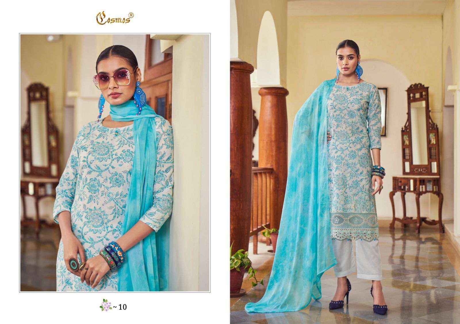 COSMOS FASHION NOOR PRINTKARI VOL-1 CHIKANKARI WORK SUITS ( 10 PCS CATALOG )