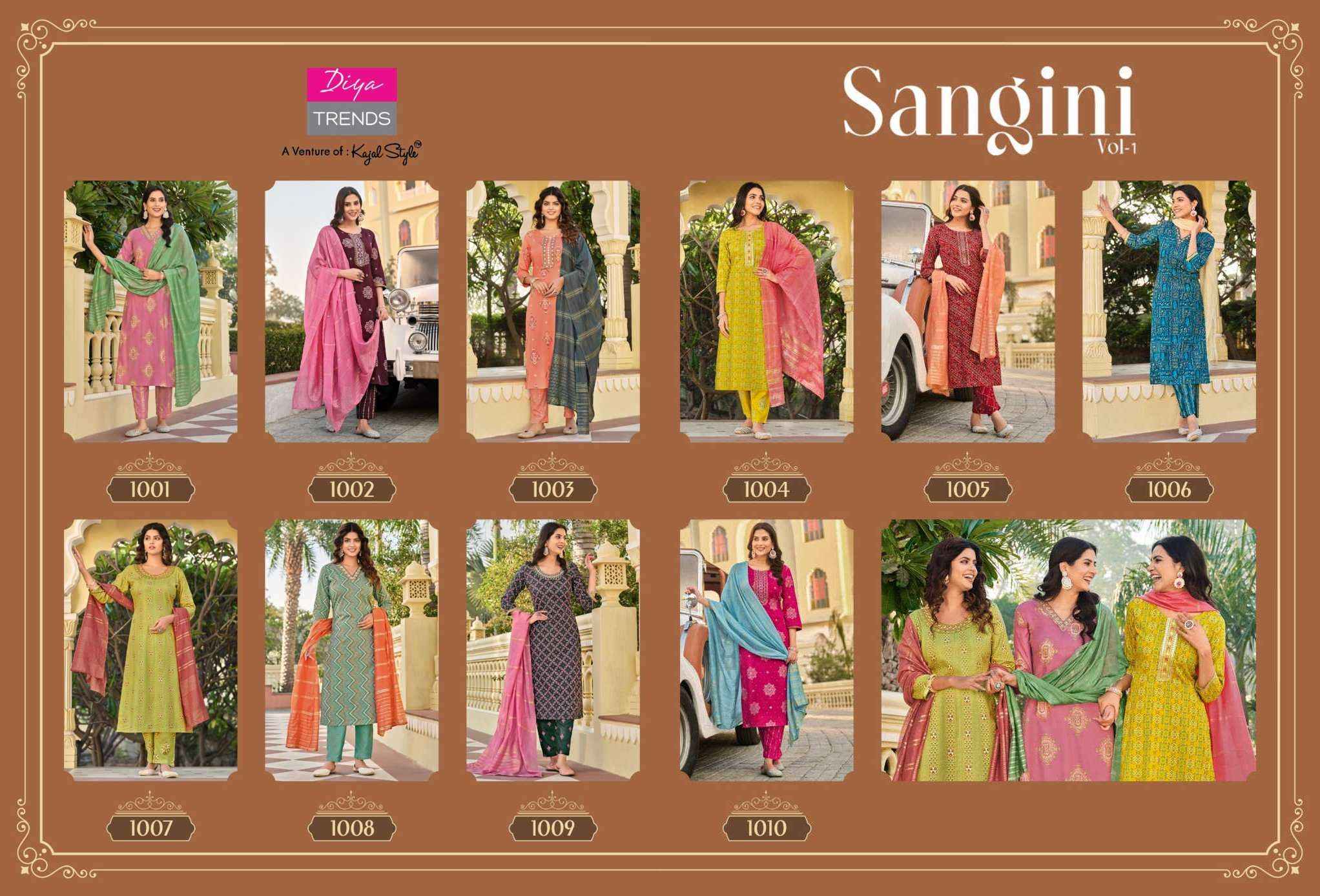 DIYA TRENDS SANGINI VOL 1 DESIGNER KURTI PANT AND DUPATTA ( 10 PCS CATALOGF )