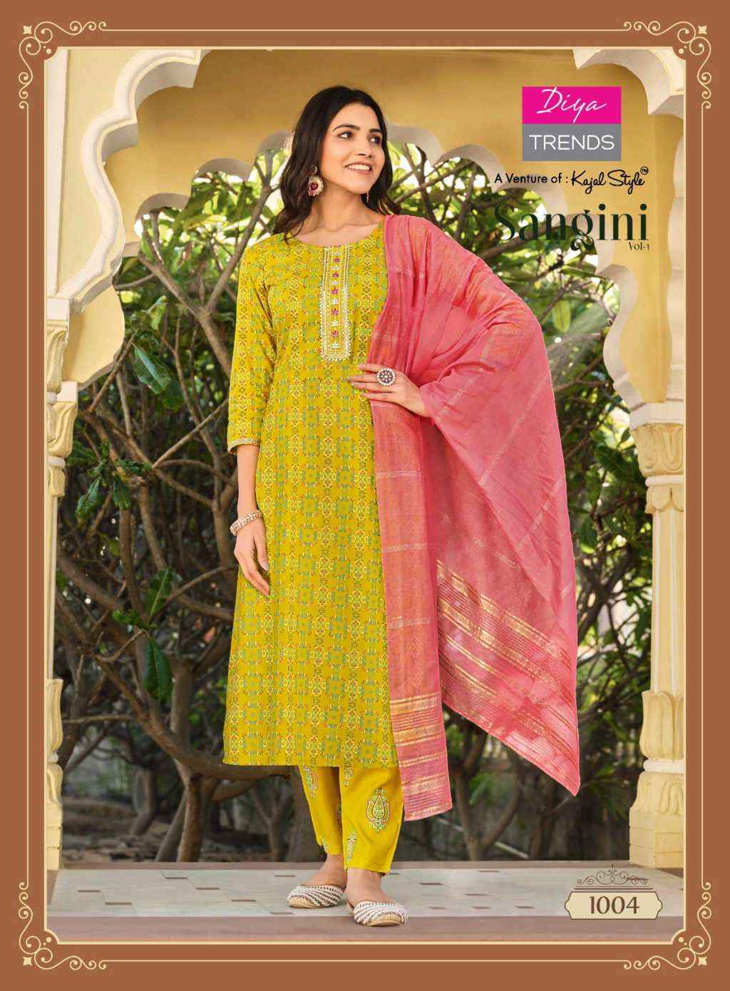 DIYA TRENDS SANGINI VOL 1 DESIGNER KURTI PANT AND DUPATTA ( 10 PCS CATALOGF )