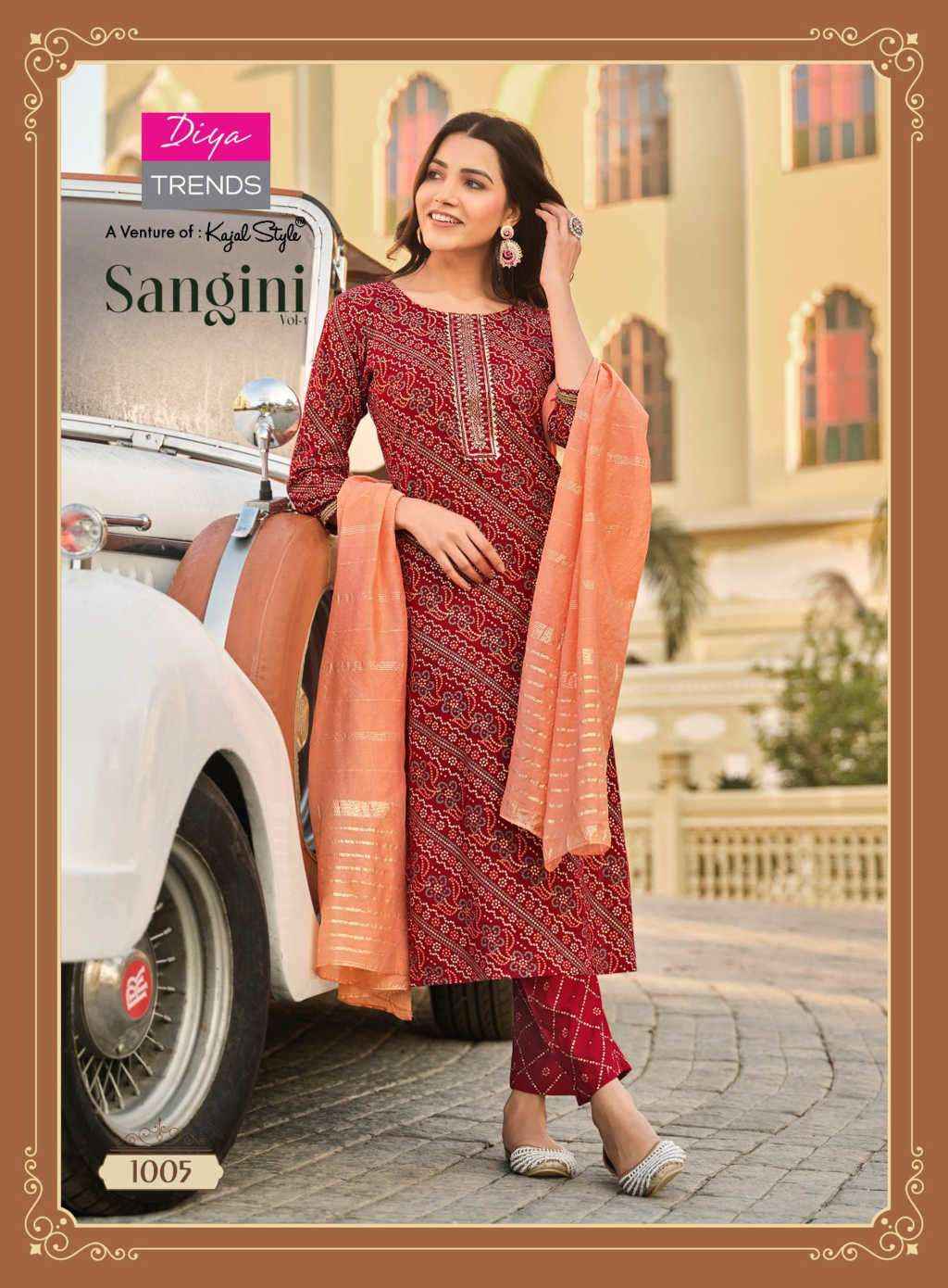 DIYA TRENDS SANGINI VOL 1 DESIGNER KURTI PANT AND DUPATTA ( 10 PCS CATALOGF )