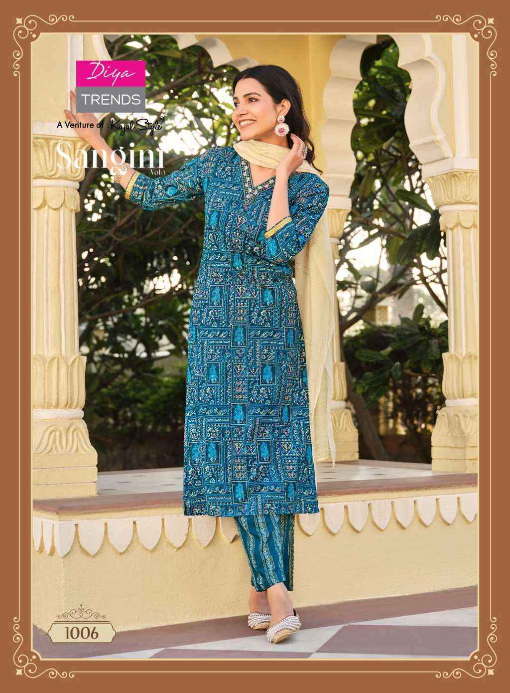 DIYA TRENDS SANGINI VOL 1 DESIGNER KURTI PANT AND DUPATTA ( 10 PCS CATALOGF )