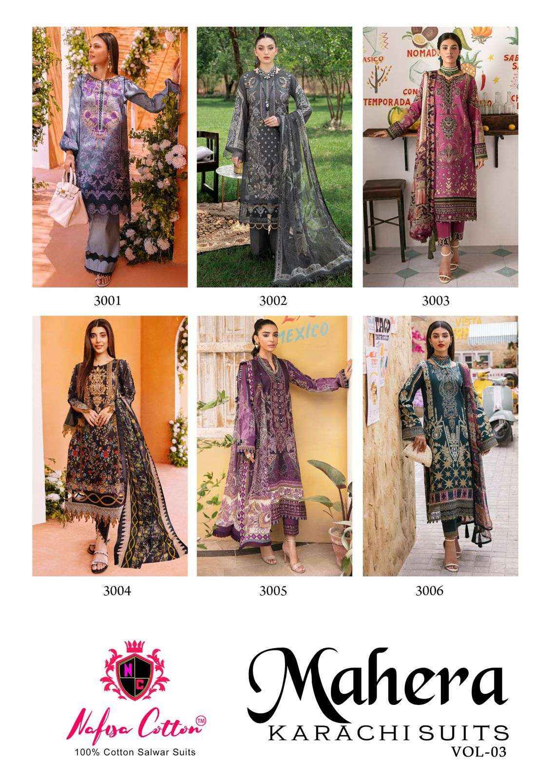 NAFISA COTTON MAHERA KARACHI SUITS VOL-3 SALWAR KAMEEZ ( 6 PCS CATALOG )