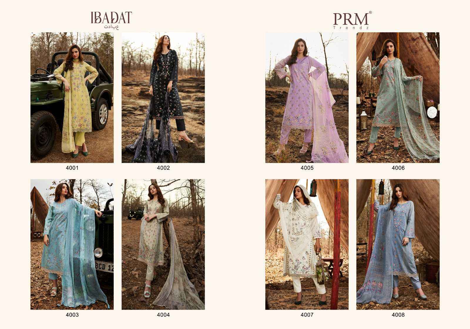 PRM TRENDZ IBADAT SALWAR KAMEEZ SURAT WHOLESALER ( 8 PCS CATALOG )