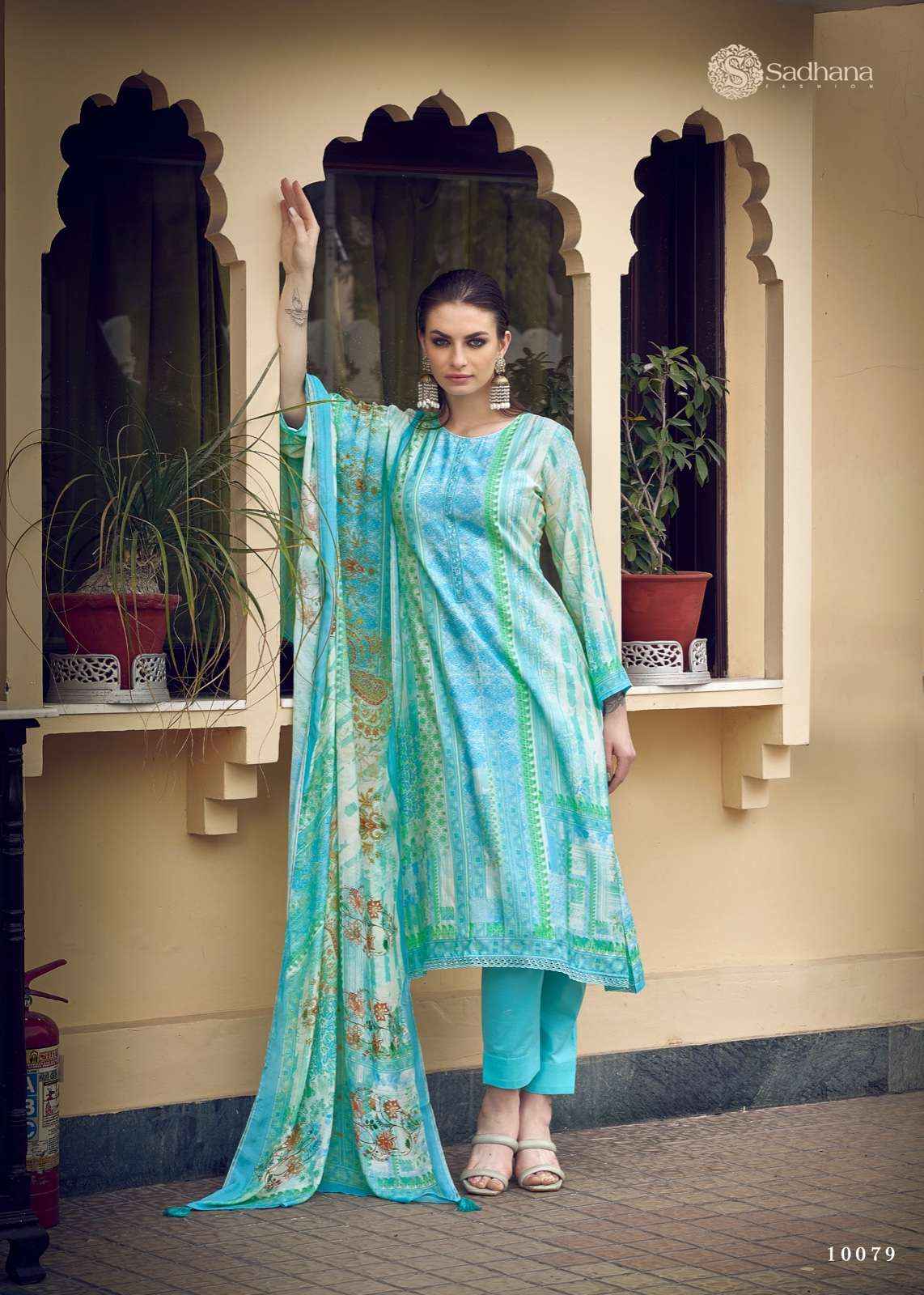 SADHANA FASHION RYSSA MUSLIN SILK DESIGNER DRESS MATERIAL ( 8 PCS CATALOG )