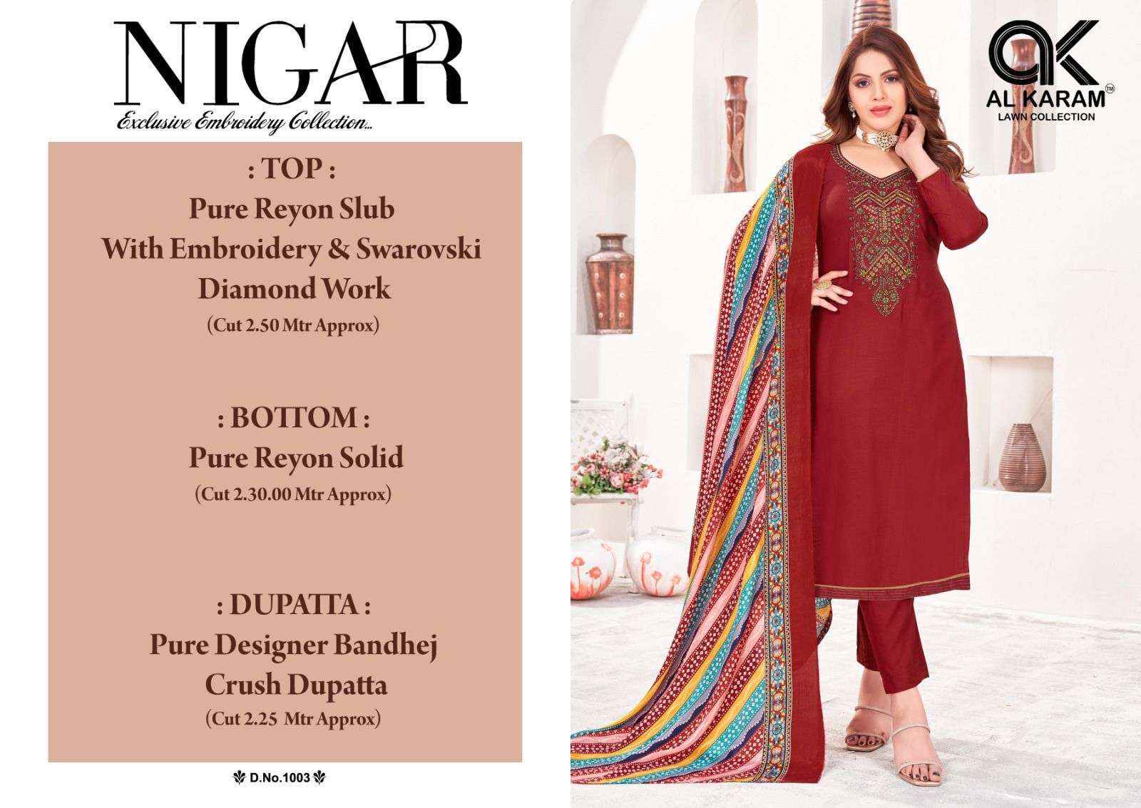 AL KARAM NIGAR RAYON DRESS MATERIAL ( 6 PCS CATALOG )