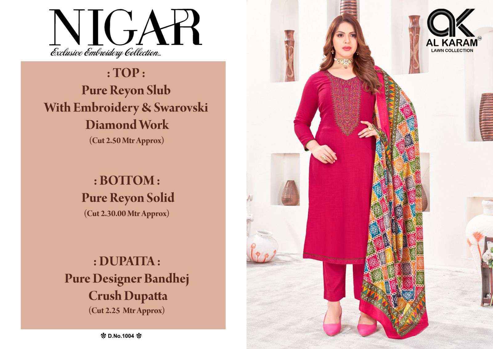 AL KARAM NIGAR RAYON DRESS MATERIAL ( 6 PCS CATALOG )