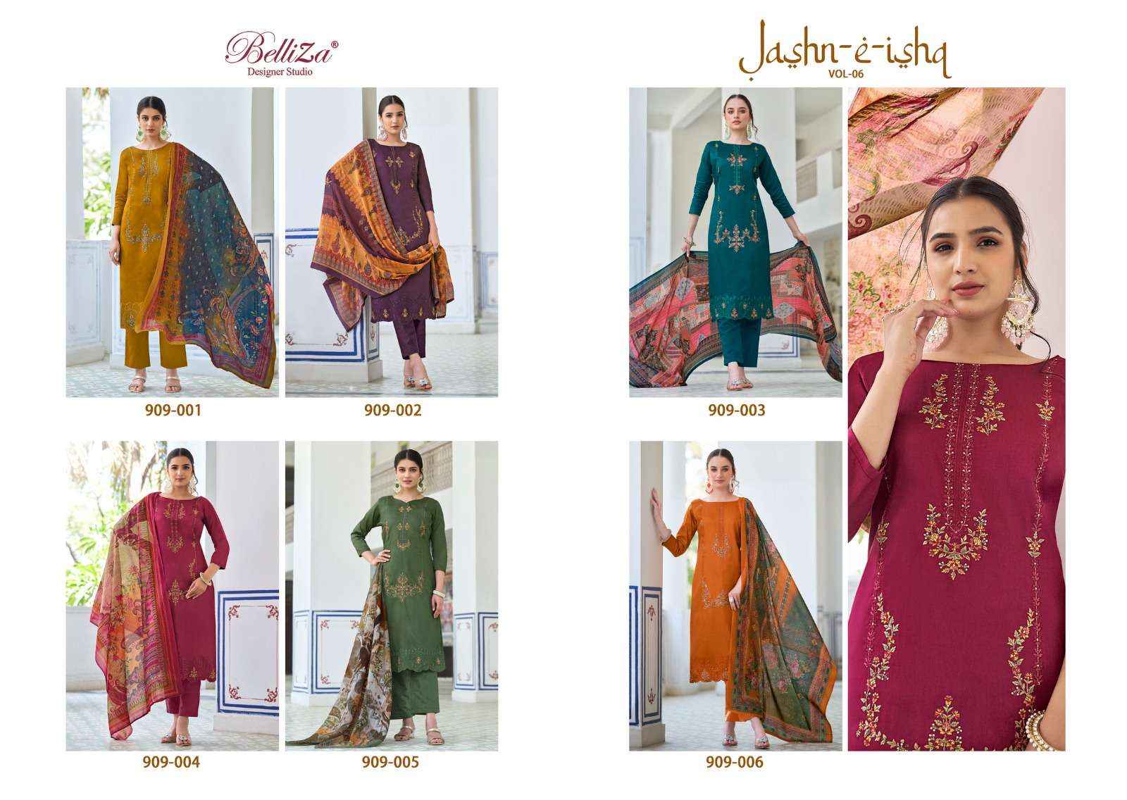 BELLIZA DESIGNER STUDIO JASHN E ISHQ VOL 6 SUITS ( 6 PCS CATALOG )