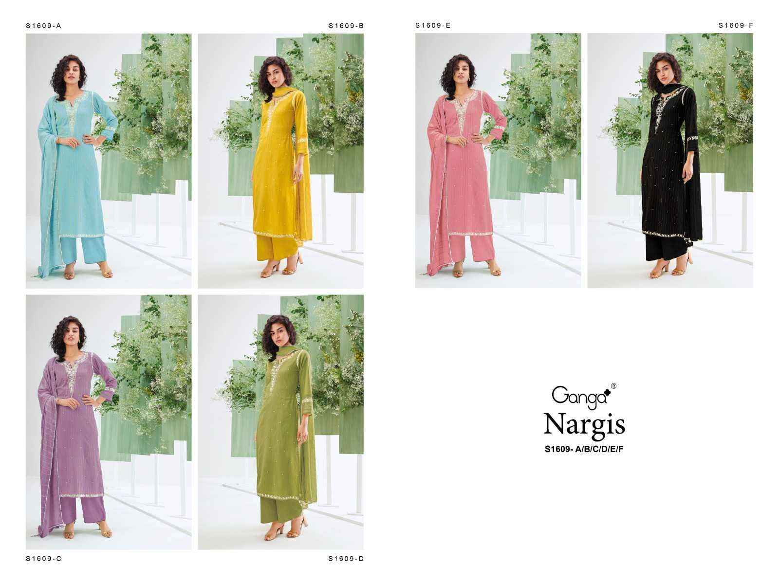 Ganga Fashion Nargis 1609 Festive Wear Jacquard Dress Material ( 6 Pcs Catalog )