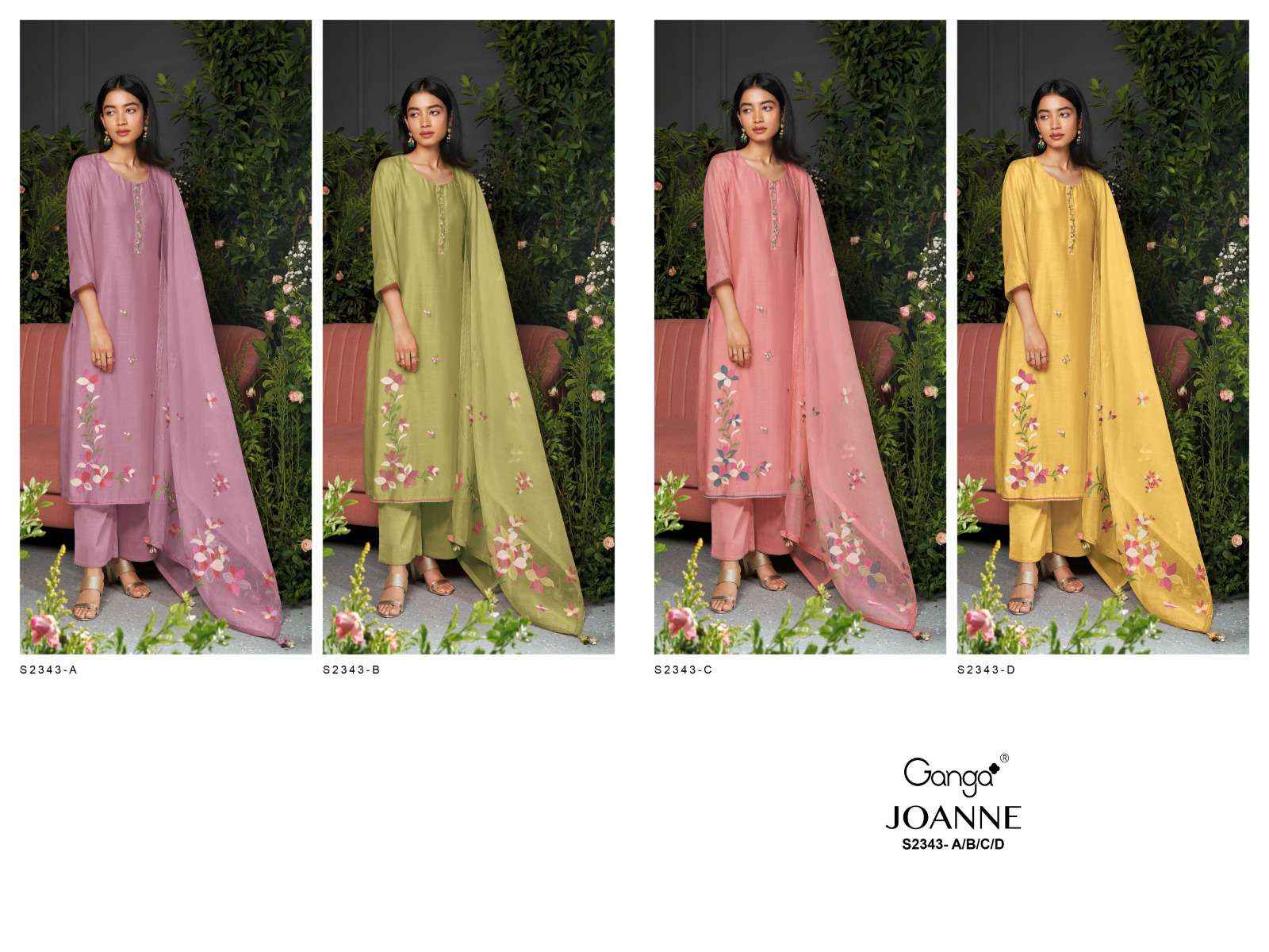 Ganga Joanne 2343 Premium Designs Silk salwar Suits ( 4 Pcs Catalog )