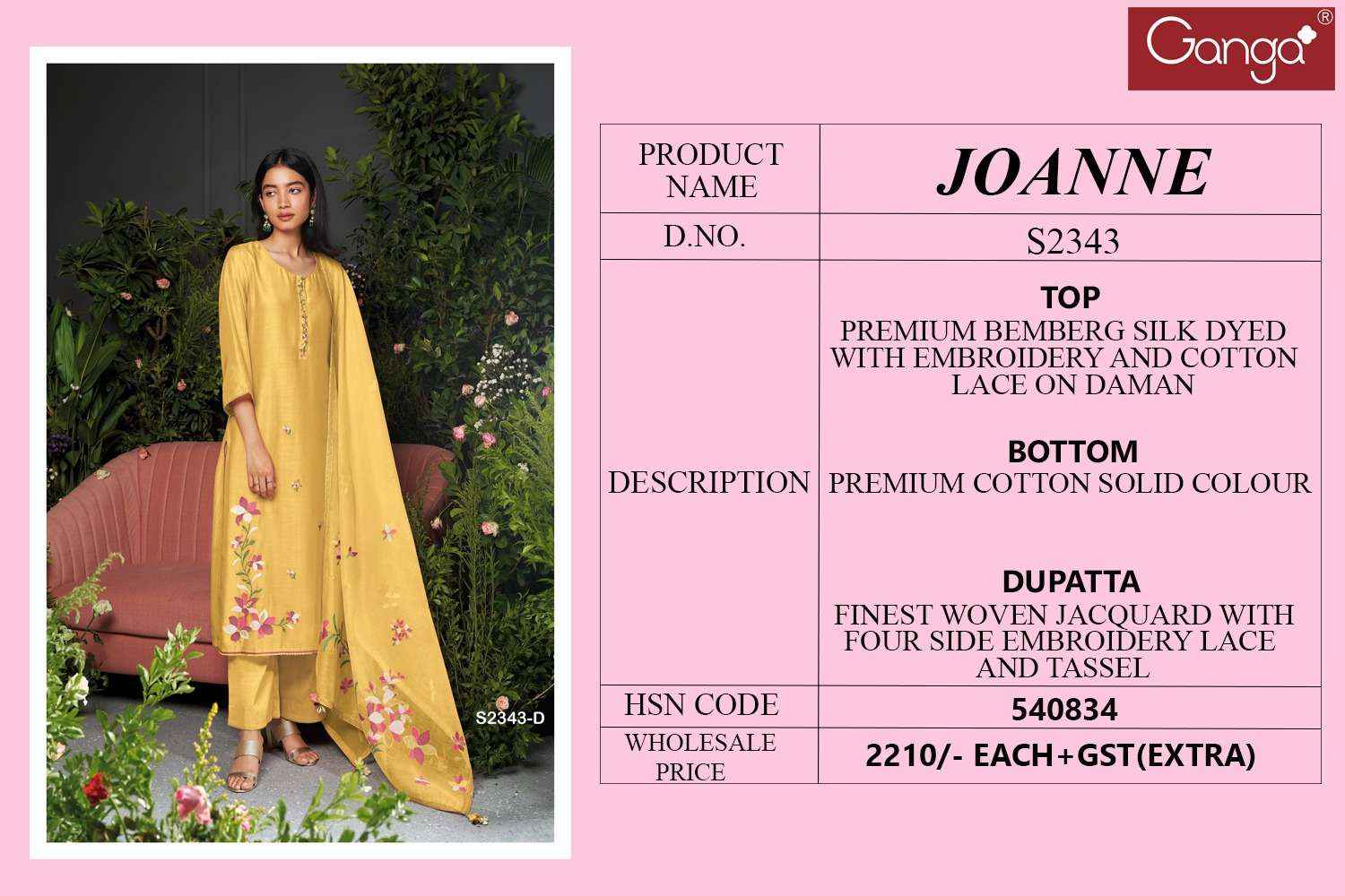 Ganga Joanne 2343 Premium Designs Silk salwar Suits ( 4 Pcs Catalog )