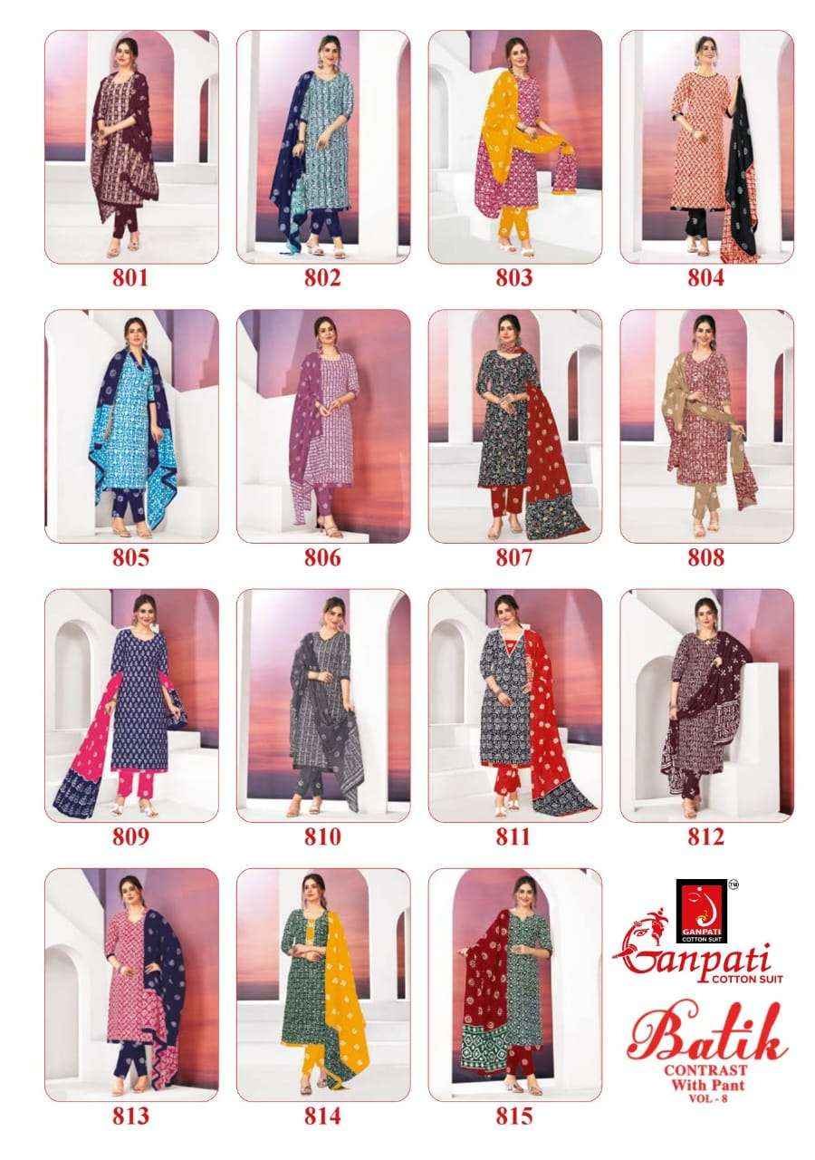 Ganpati Batik Vol 8 Cotton Readymade Suits ( 15 Pcs Catalog )