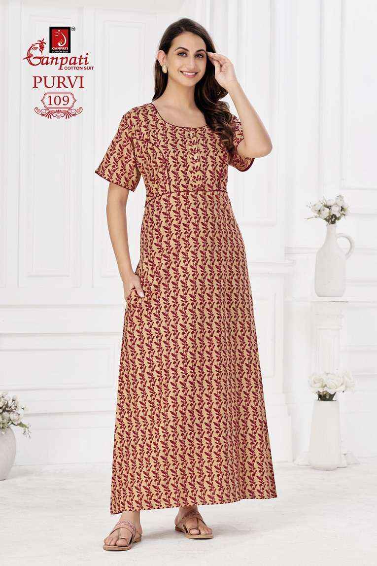 Ganpati Purvi Vol-1Pure Cotton Night Gown ( 20 Pcs Catalog )