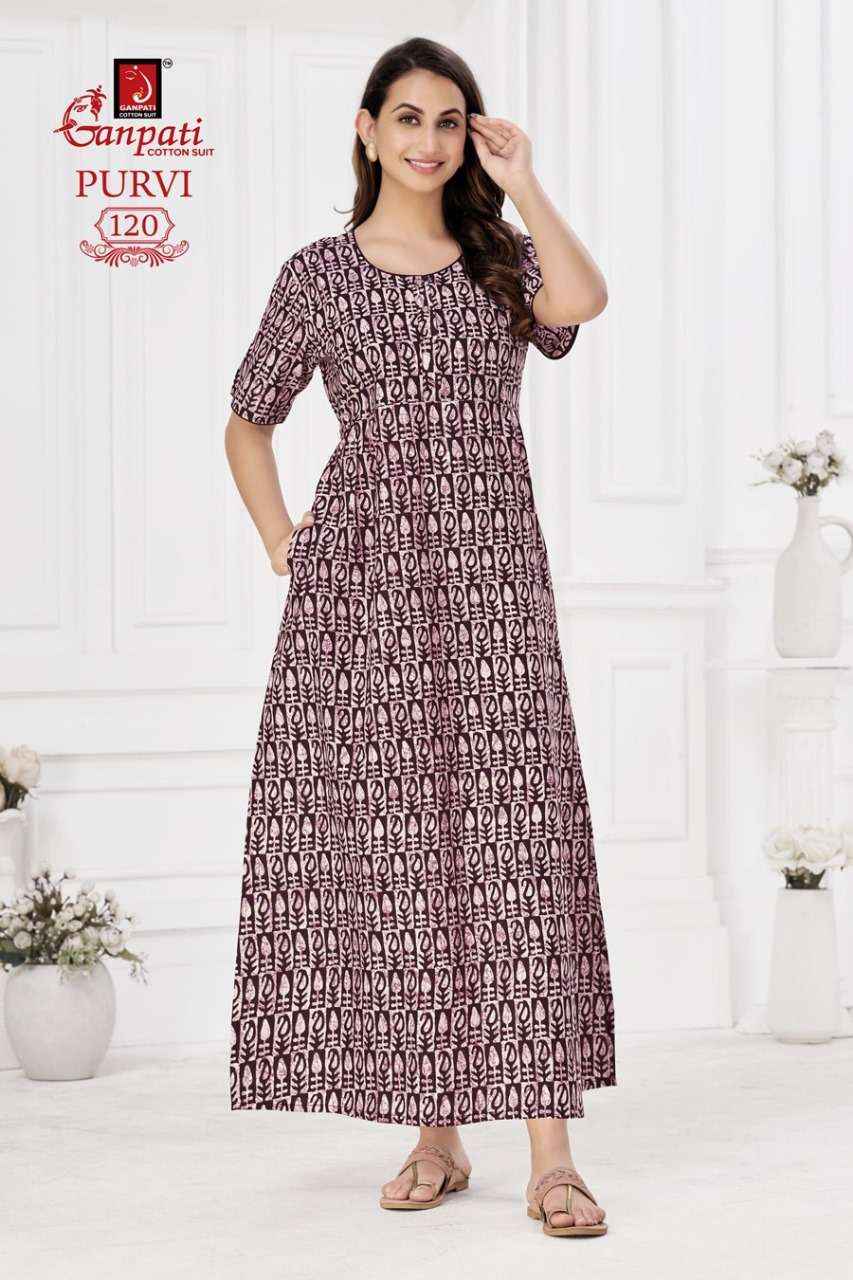 Ganpati Purvi Vol-1Pure Cotton Night Gown ( 20 Pcs Catalog )