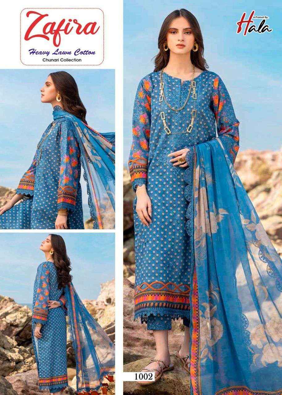 HALA ZAFIRA CHUNARI LAWN COTTON DRESS MATERIAL ( 4 PCS CATALOG )