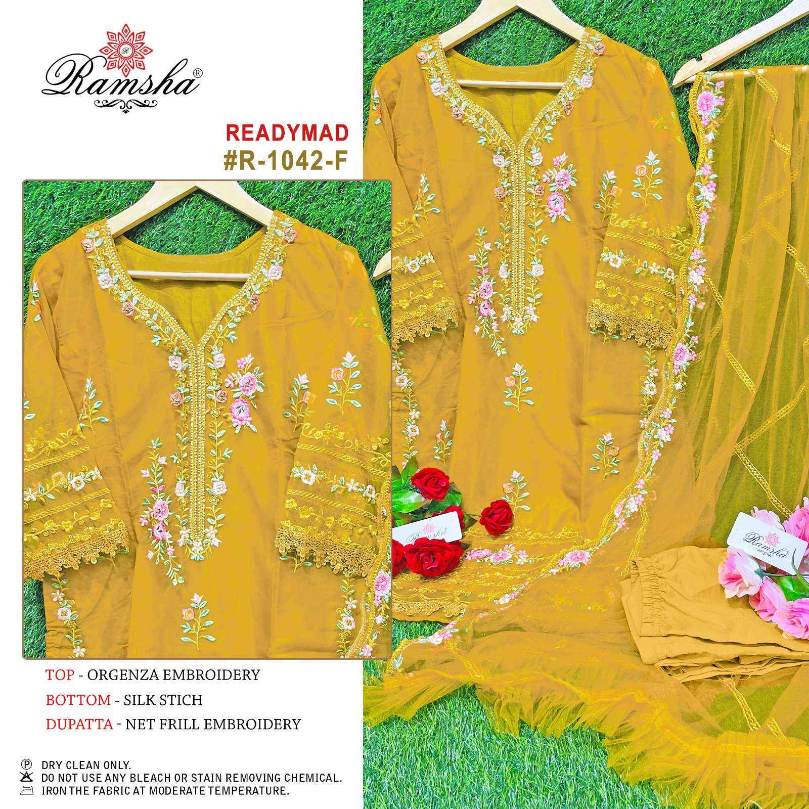 RAMSHA R 1042 ORGANZA PAKISTANI READYMADE SUITS ( 4 PCS CATALOG )