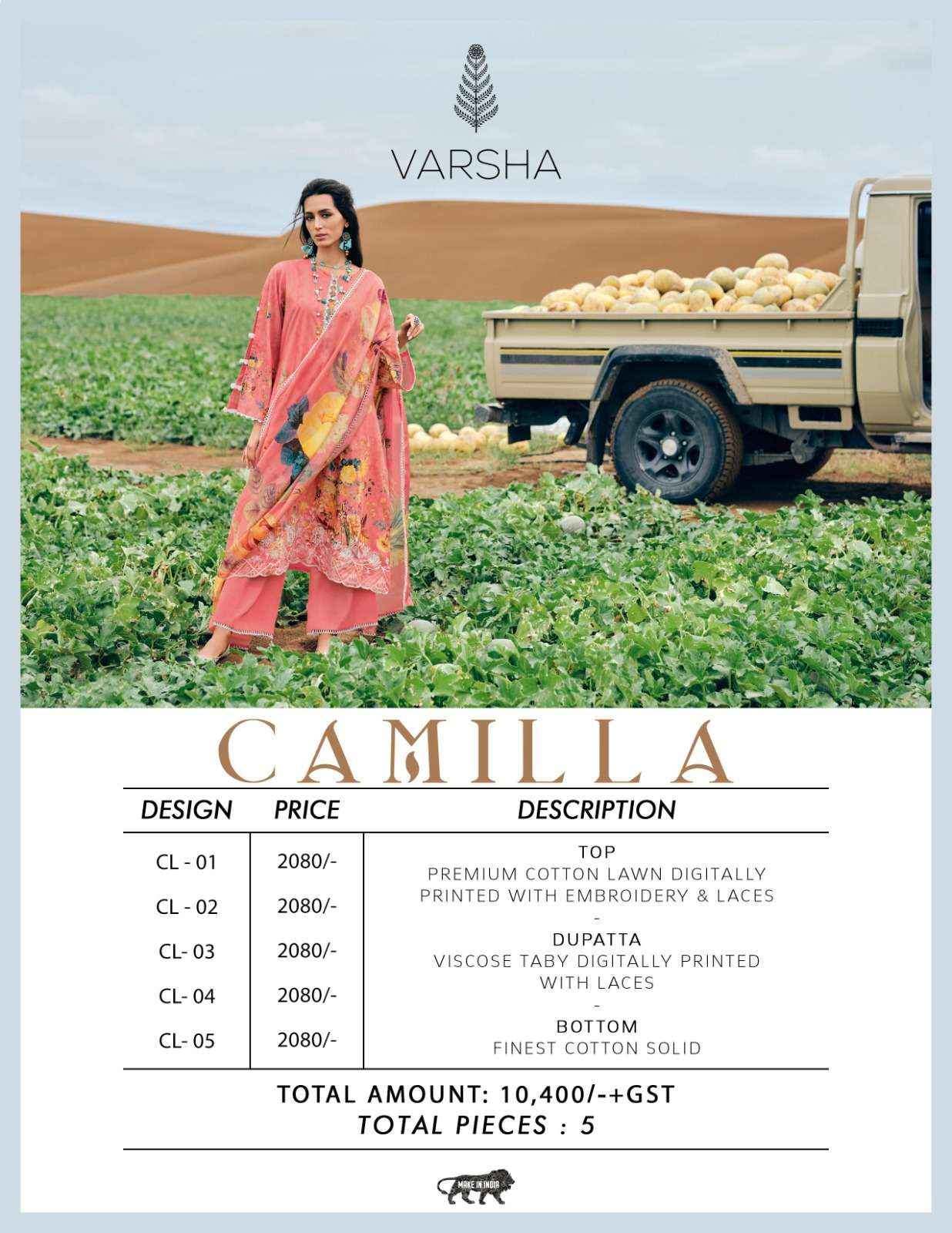 Varsha Camilla Latest Style Cotton Ladies Dress Material ( 5 PCS CATALOG )