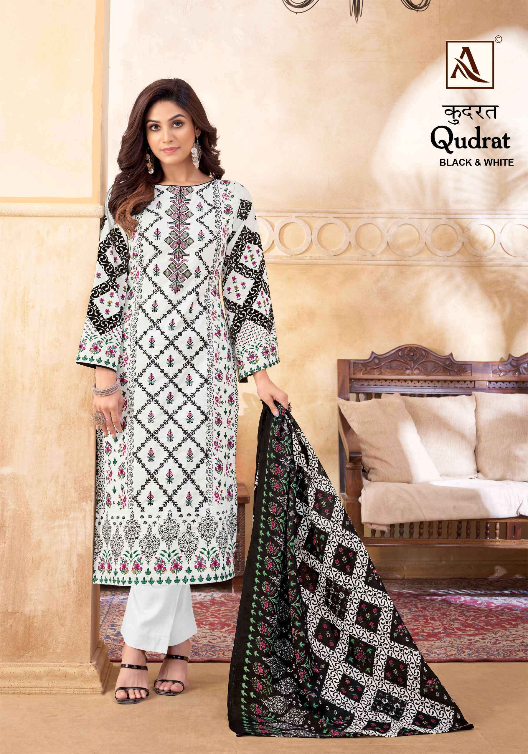 Alok Suit Qudrat Black And White Suits ( 8 Pcs Catalog )