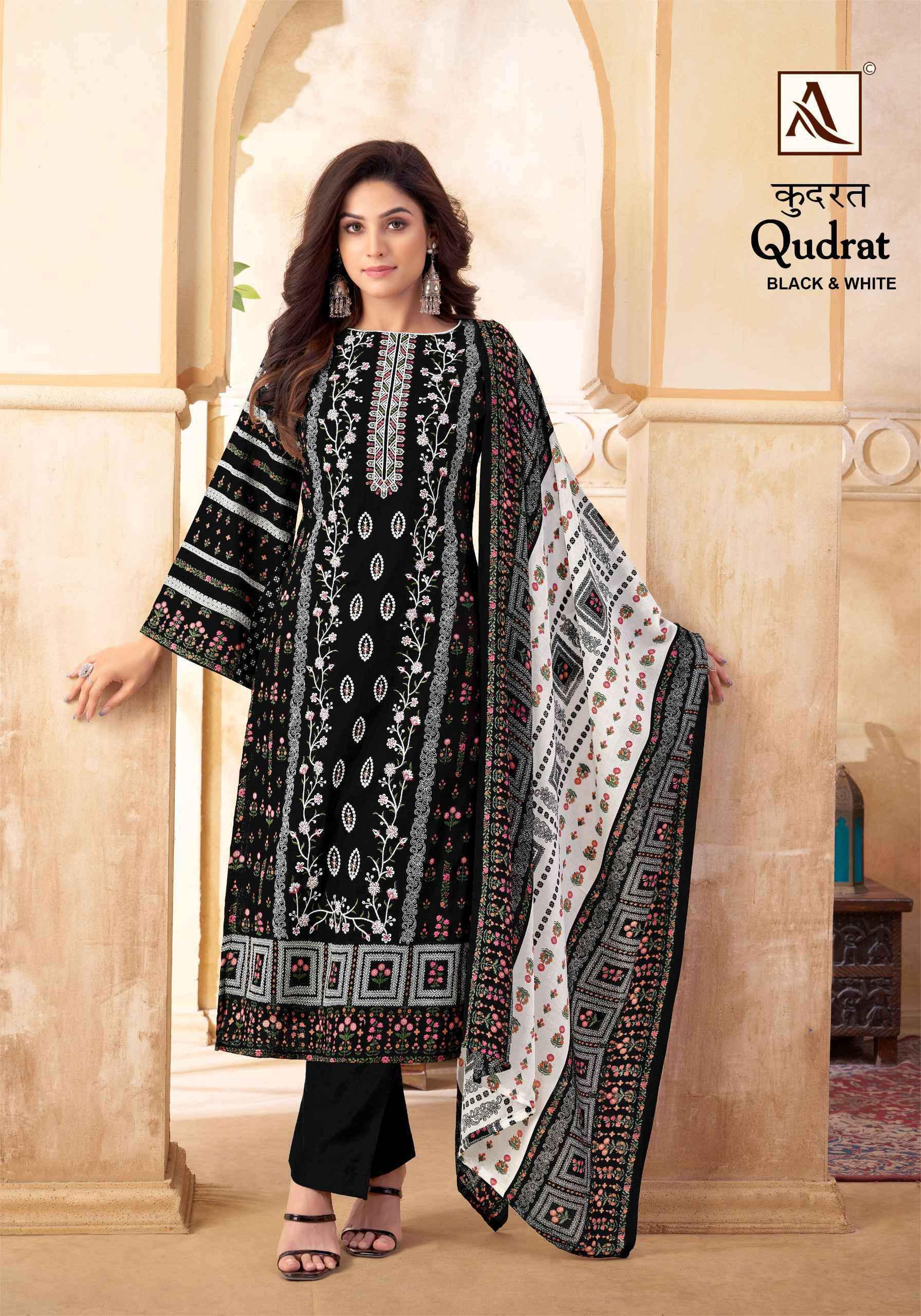 Alok Suit Qudrat Black And White Suits ( 8 Pcs Catalog )