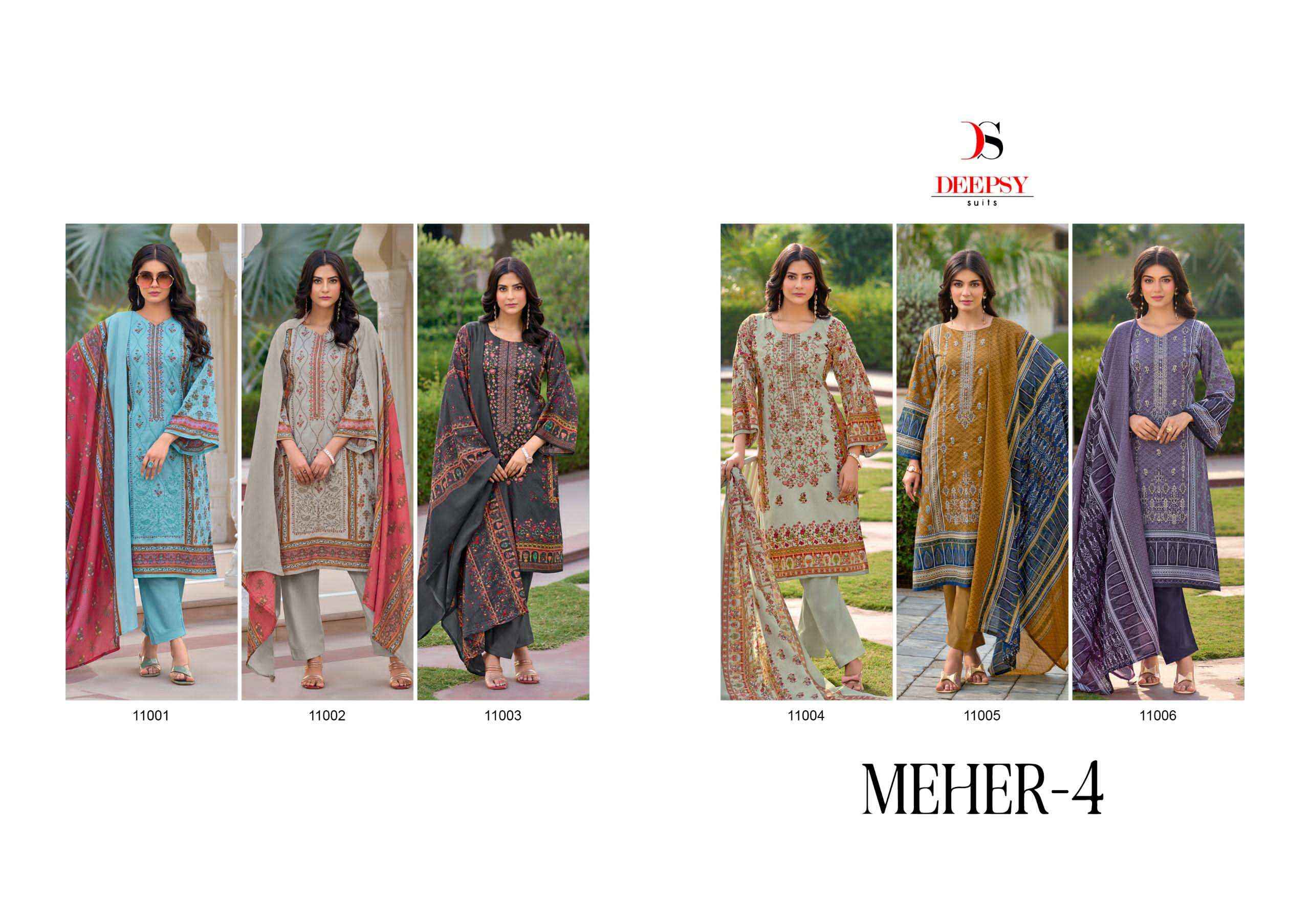 DEEPSY SUITS MEHER VOL 4 COTTON SELF EMBROIDERY WORK PAKISTANI SUITS ( 6 PCS CATALOG )