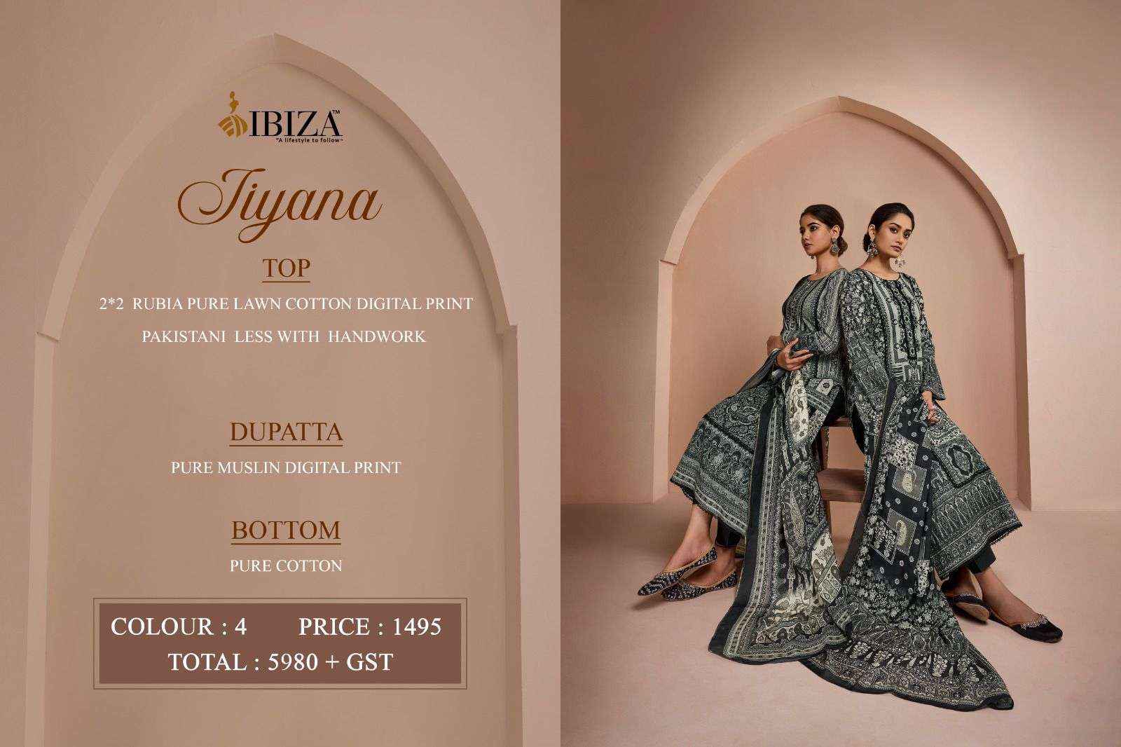 IBIZA JIYANA LAWN COTTON DIGITAL PRINT WITH FANCY WORK SUIT ( 4 PCS CATALOG )