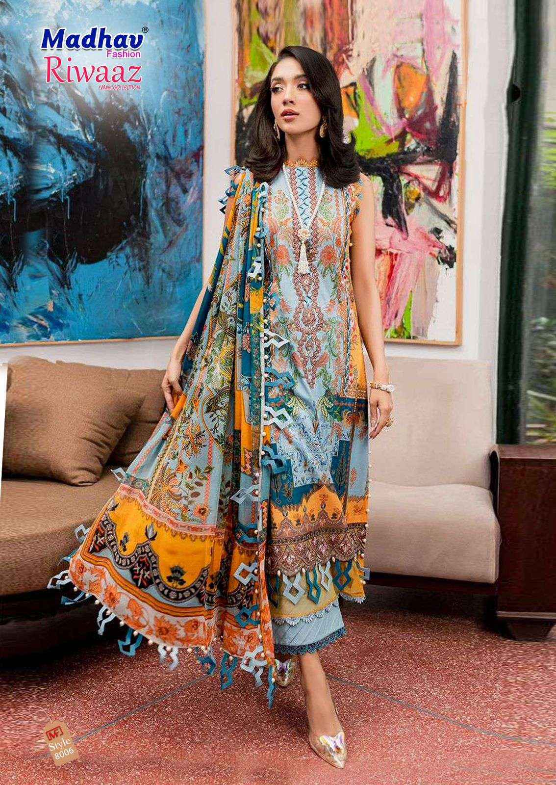 MADHAV FASHION RIWAAZ VOL 8 LAWN suits online shopping ( 6 PCS CATALOG )