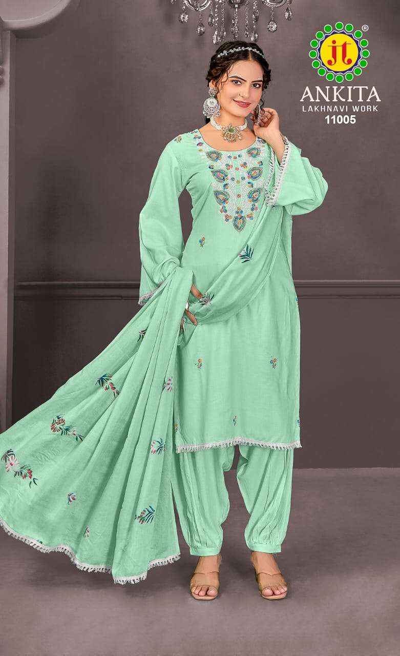 JT ANKITA VOL 11 RAYON FANCY WORK DESIGNER SALWAR SUIT ( 5 PCS CATALOG )