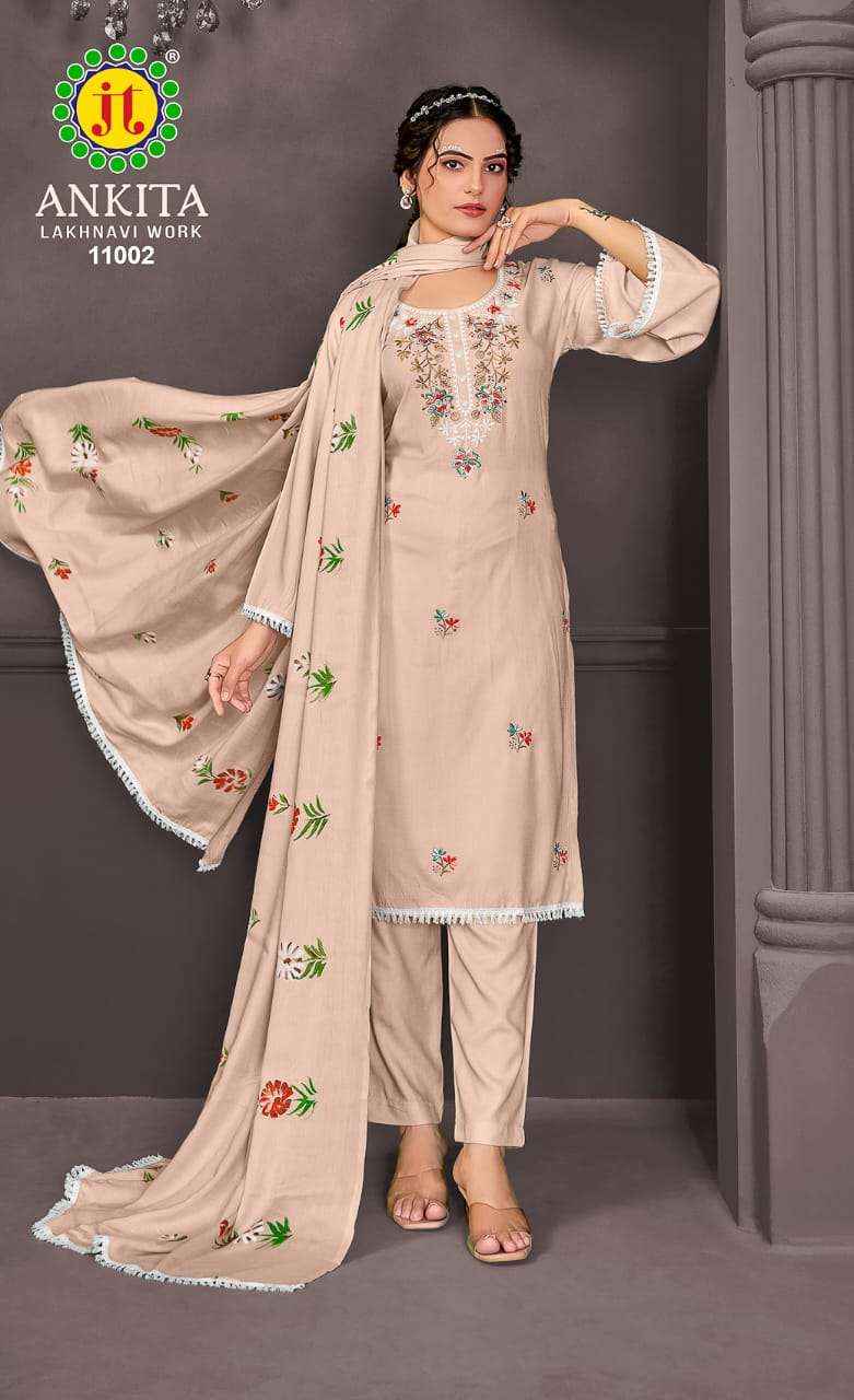 JT ANKITA VOL 11 RAYON FANCY WORK DESIGNER SALWAR SUIT ( 5 PCS CATALOG )