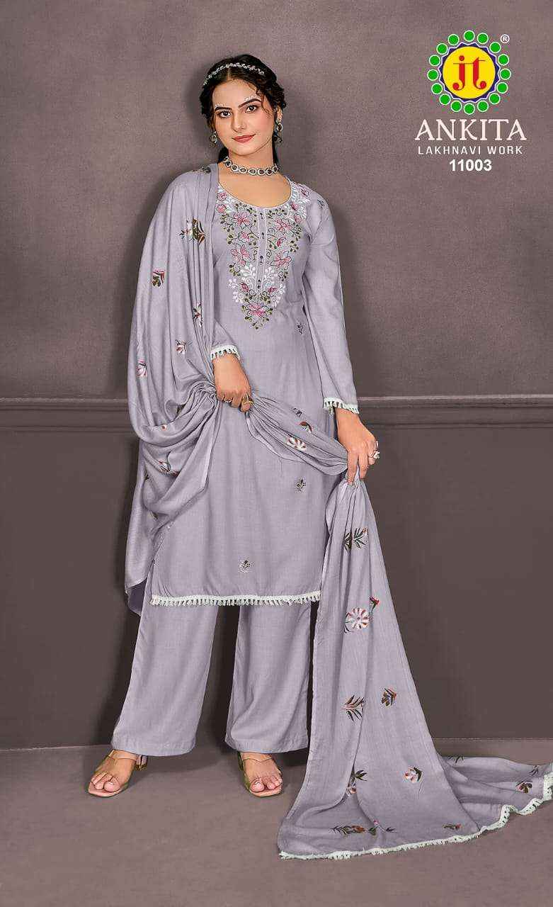 JT ANKITA VOL 11 RAYON FANCY WORK DESIGNER SALWAR SUIT ( 5 PCS CATALOG )
