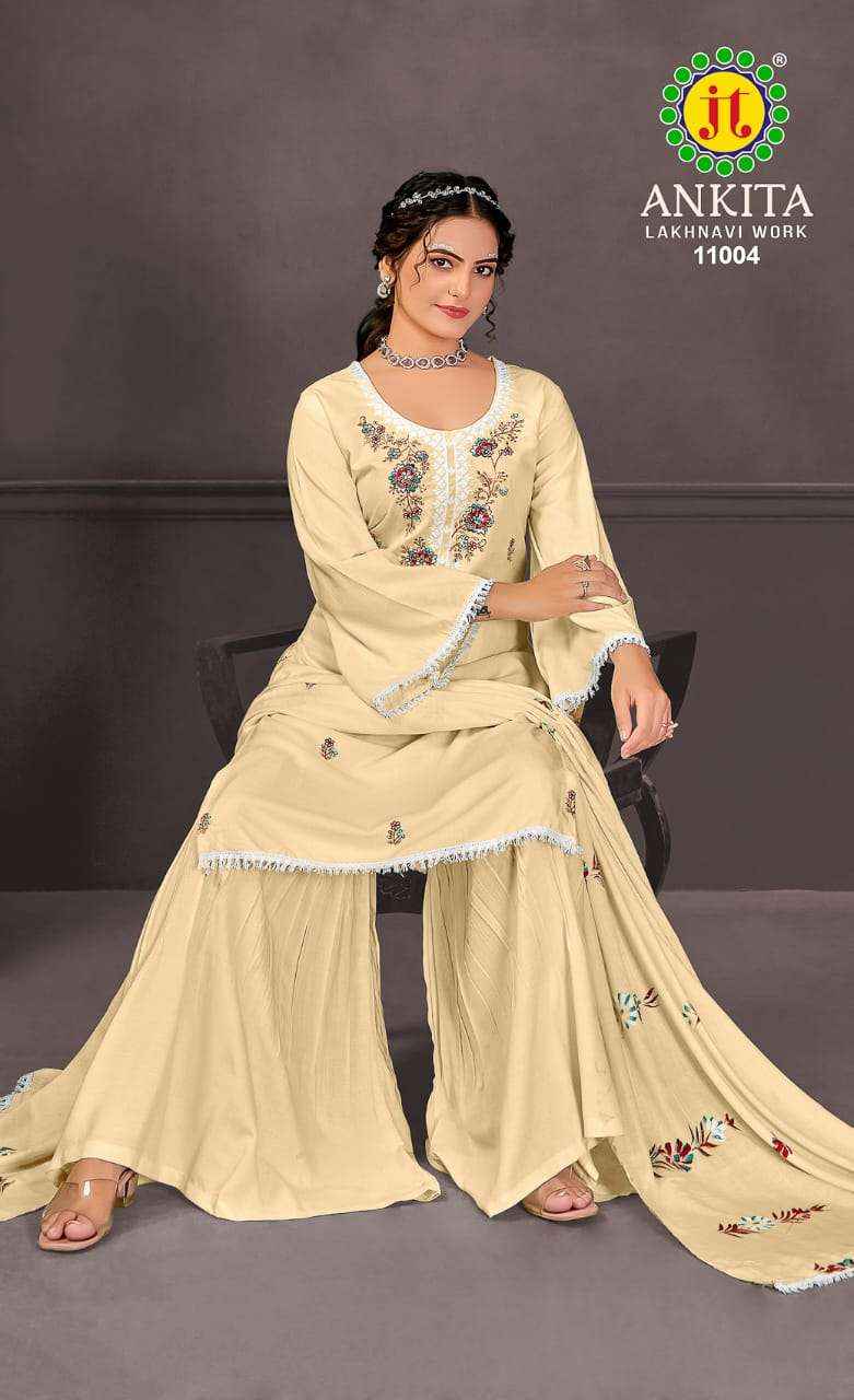 JT ANKITA VOL 11 RAYON FANCY WORK DESIGNER SALWAR SUIT ( 5 PCS CATALOG )