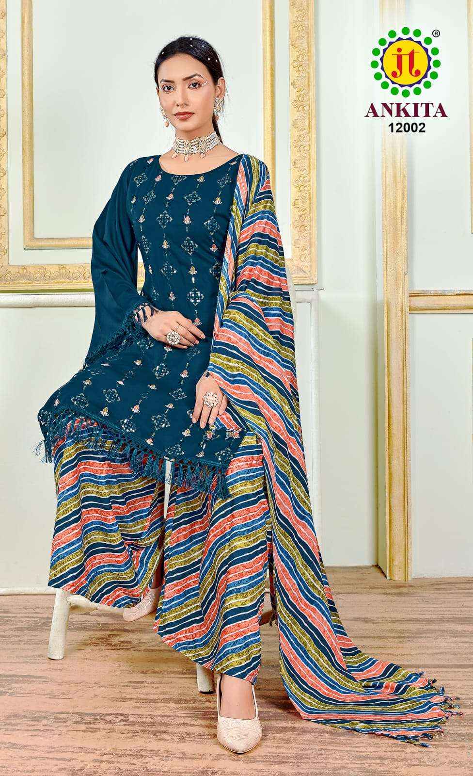 JT ANKITA VOL 12 RAYON FANCY SEQUENCE EMBROIDERY WORK SUIT ( 5 PCS CATALOG )