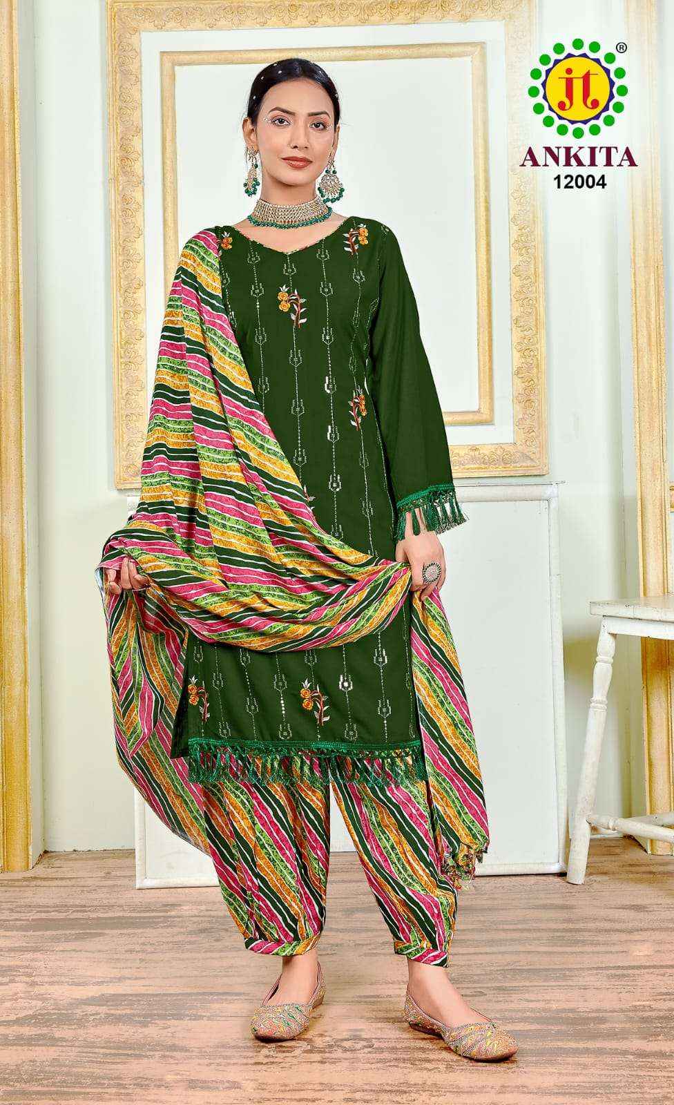 JT ANKITA VOL 12 RAYON FANCY SEQUENCE EMBROIDERY WORK SUIT ( 5 PCS CATALOG )
