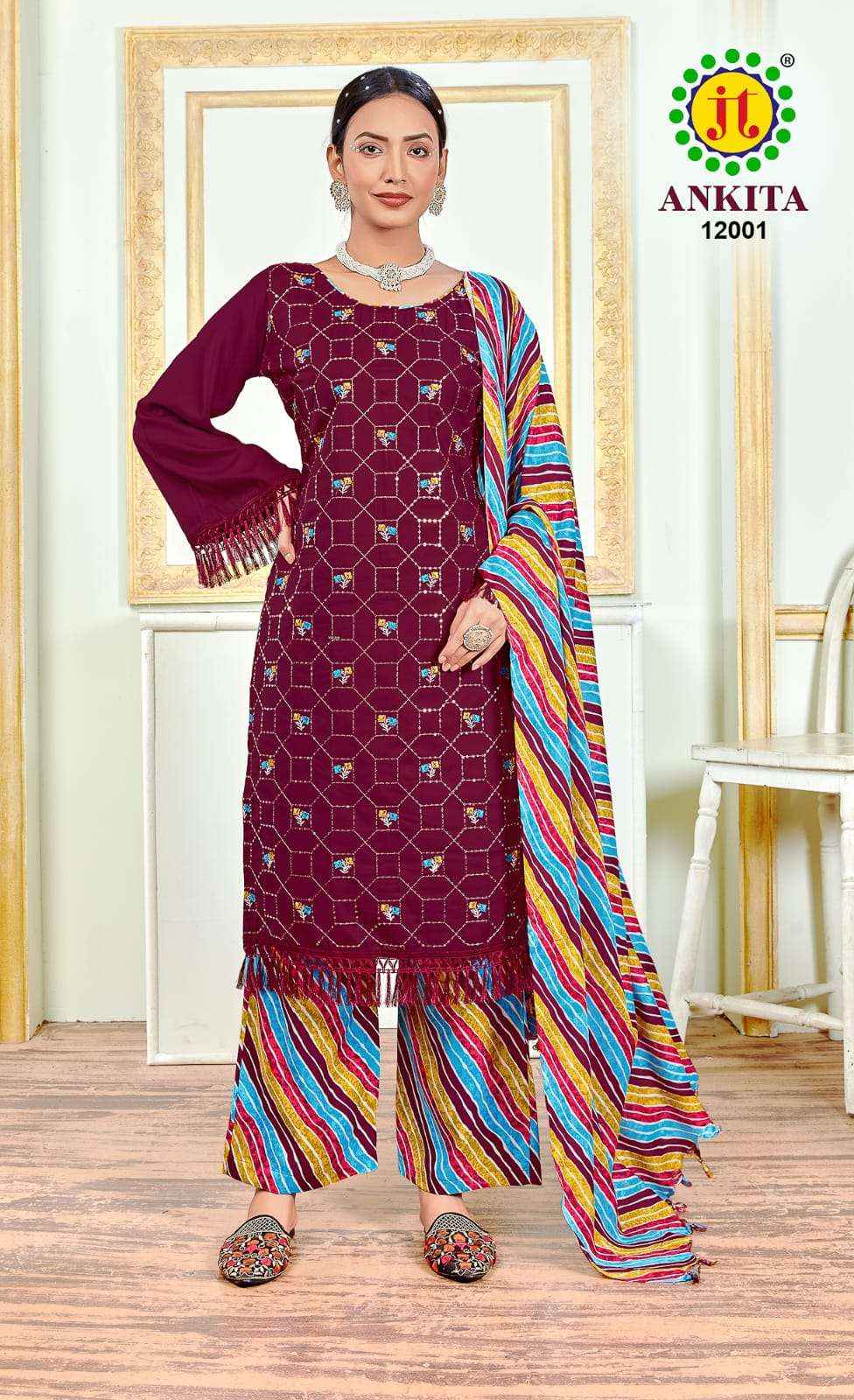 JT ANKITA VOL 12 RAYON FANCY SEQUENCE EMBROIDERY WORK SUIT ( 5 PCS CATALOG )