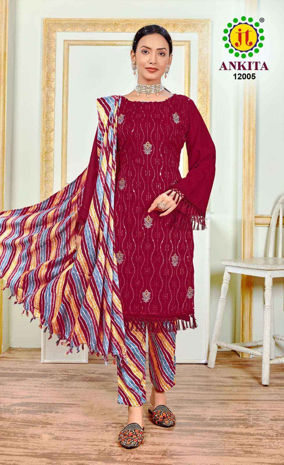 JT ANKITA VOL 12 RAYON FANCY SEQUENCE EMBROIDERY WORK SUIT ( 5 PCS CATALOG )