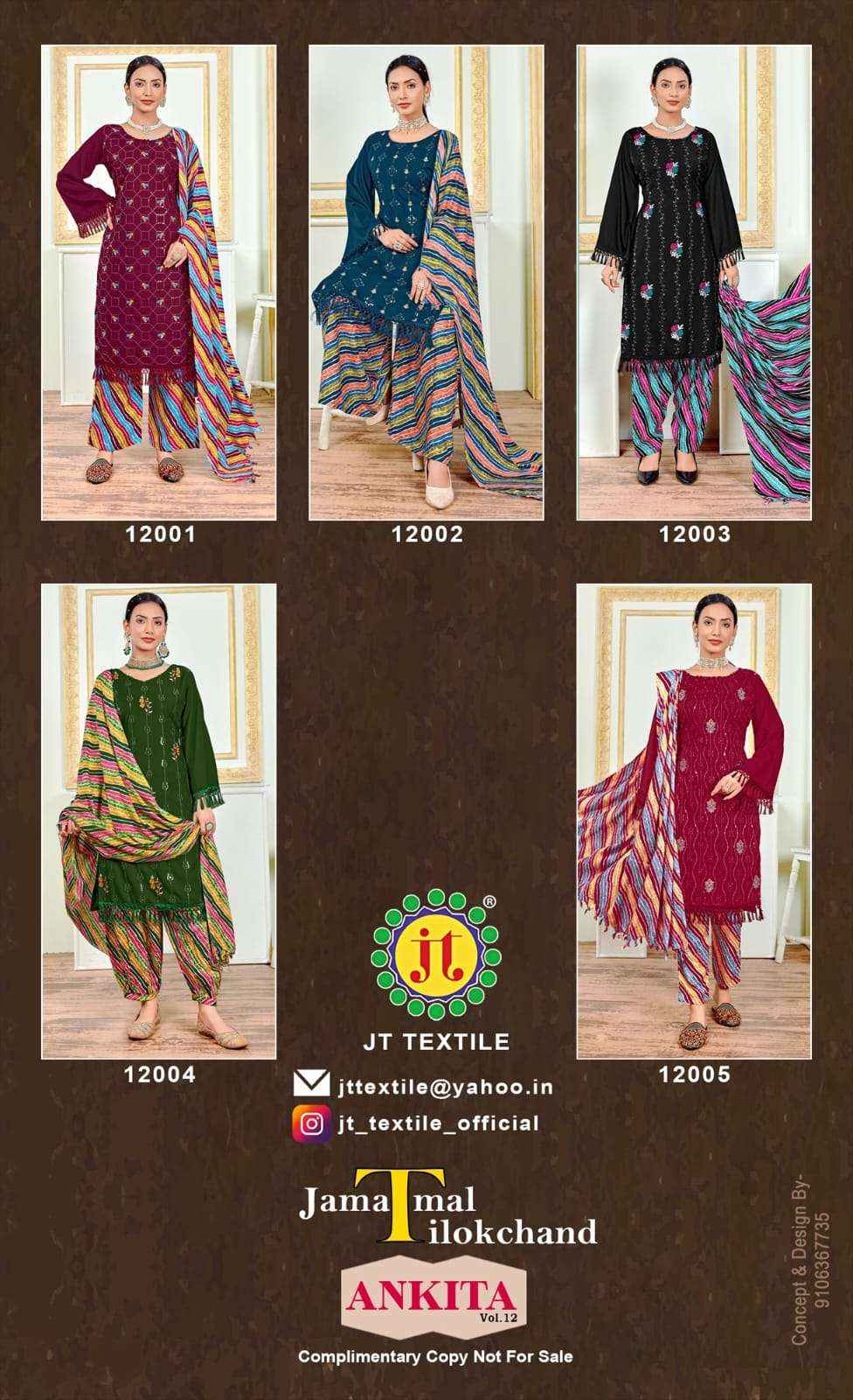 JT ANKITA VOL 12 RAYON FANCY SEQUENCE EMBROIDERY WORK SUIT ( 5 PCS CATALOG )