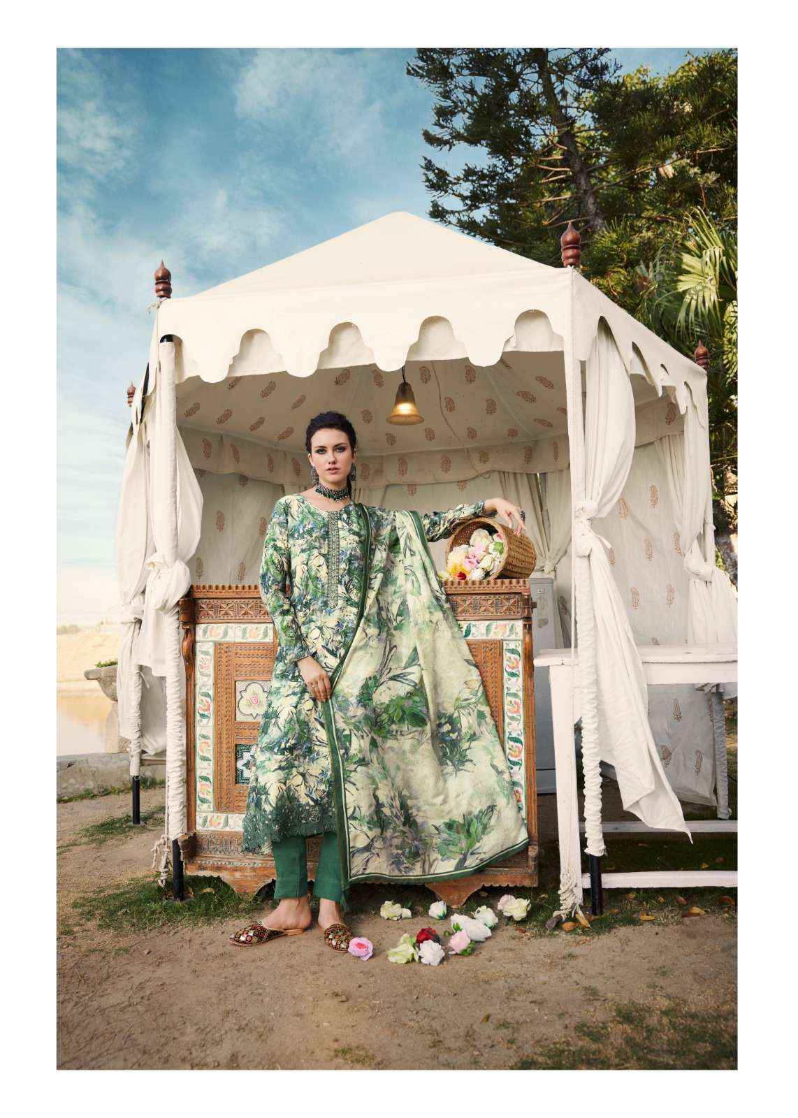 PRM TRENDZ INAAYA MUSLIN SILK DIGITAL PRINT WITH FANCY WORK SUIT (8 pcs catalog )