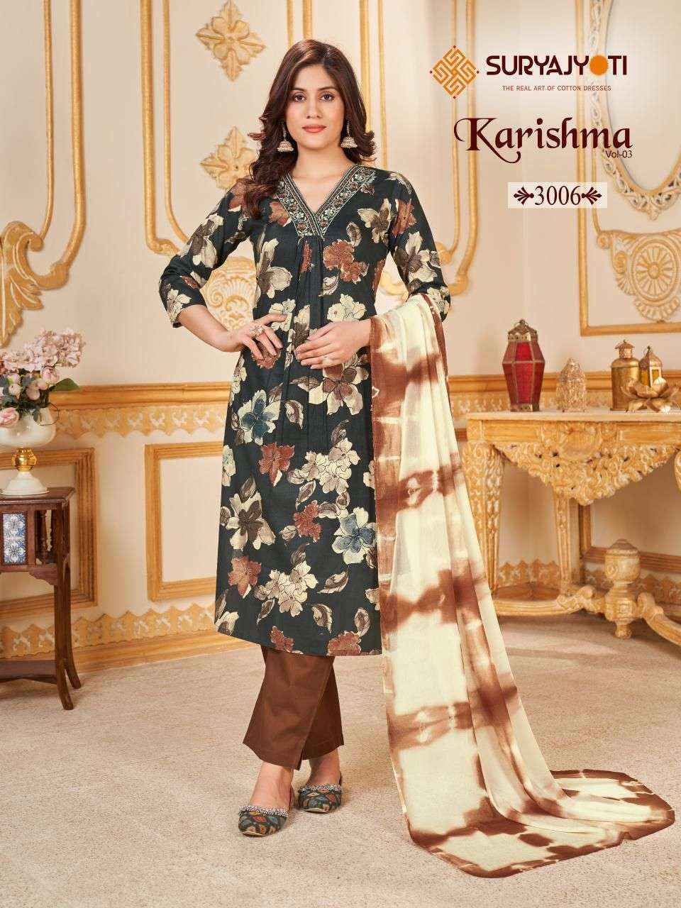 SURYAJYOTI KARISHMA VOL 3 HEAVY COTTON READYMADE SUITS SET ( 10 PCS CATALOG )